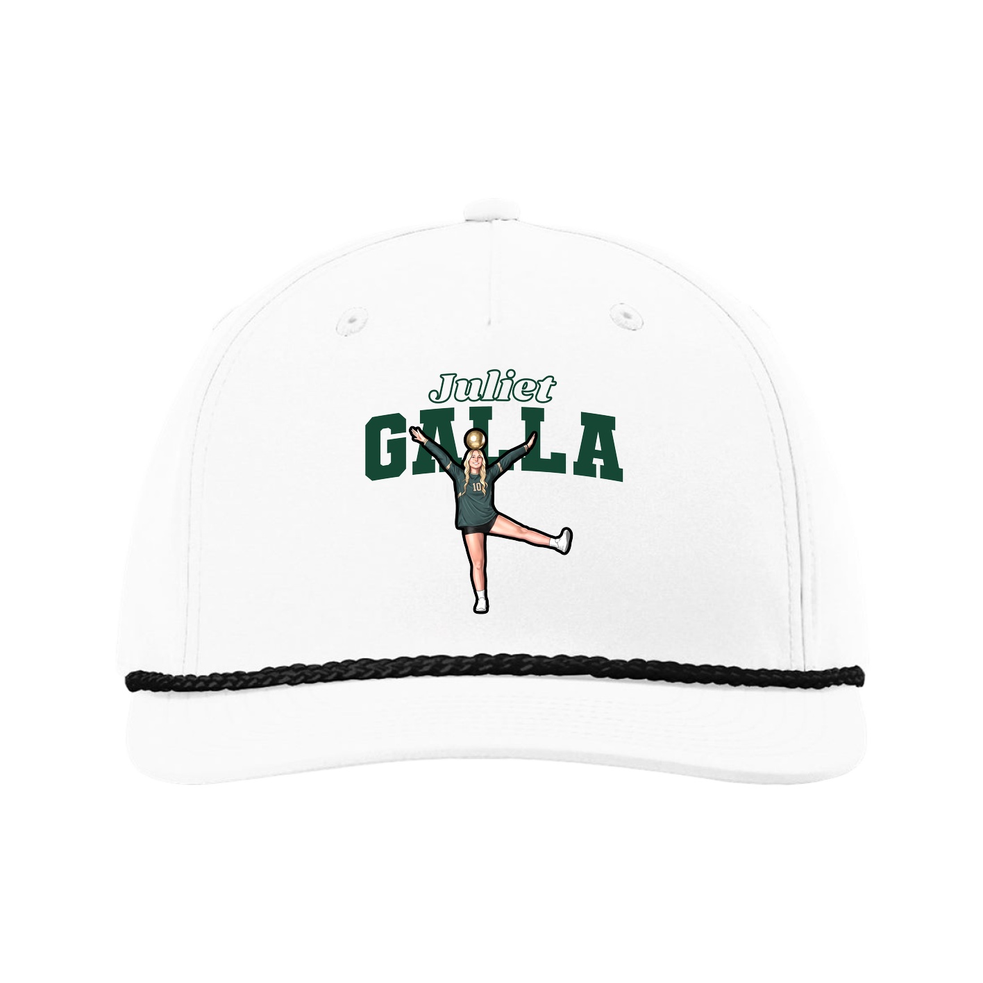 Five-Panel Classic Rope Cap — Name Arch in White