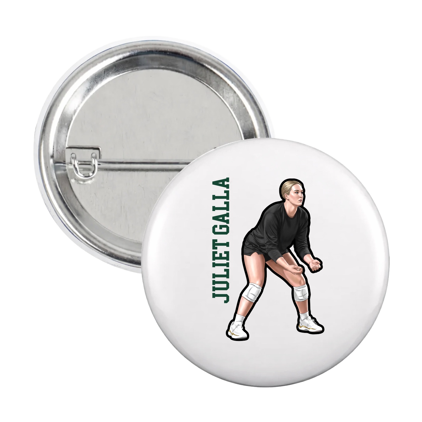 Game Day Button — Name Vertical in White