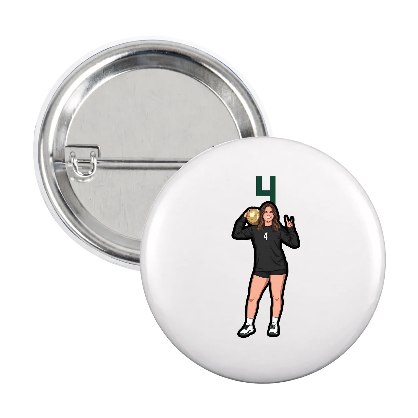Game Day Button — Number Top in White