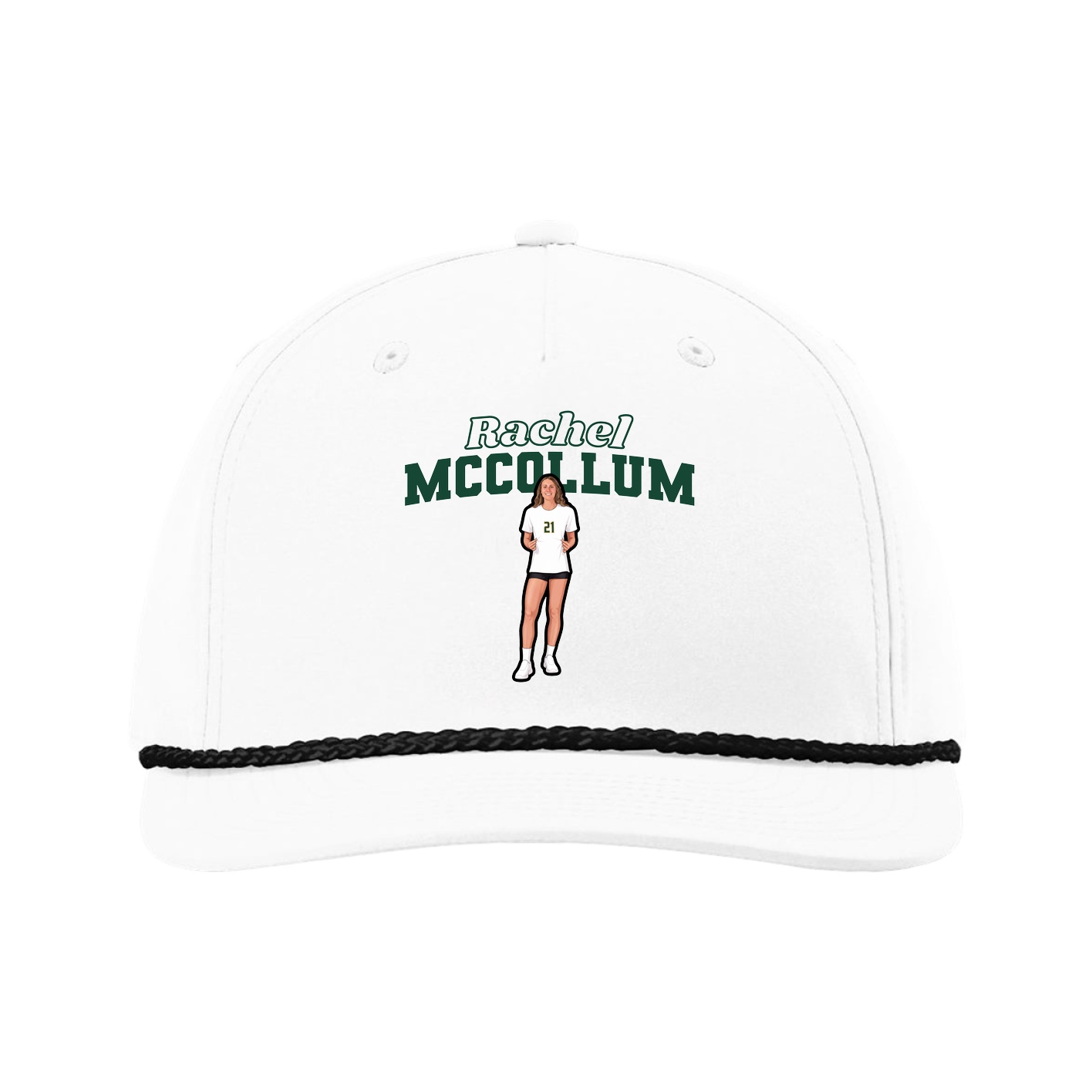 Five-Panel Classic Rope Cap — Name Arch in White