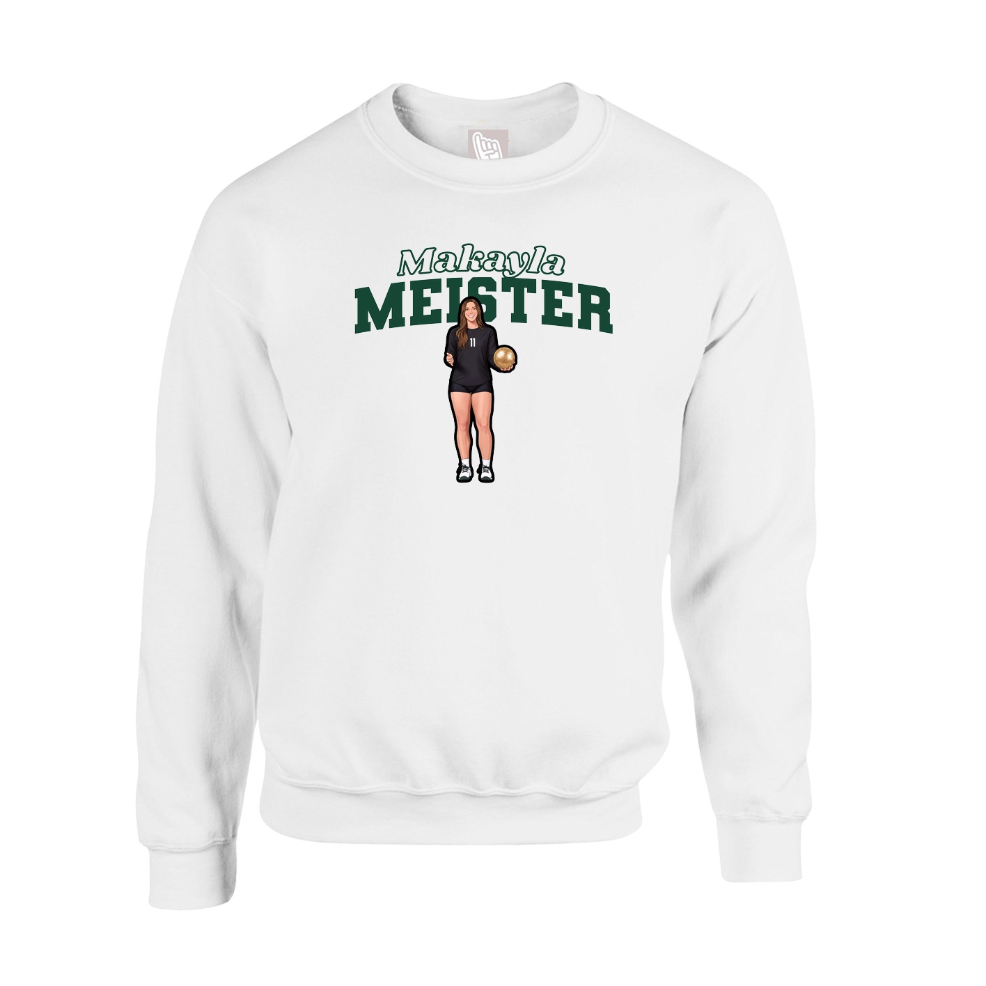 Fleece Crew — Name Arch in White