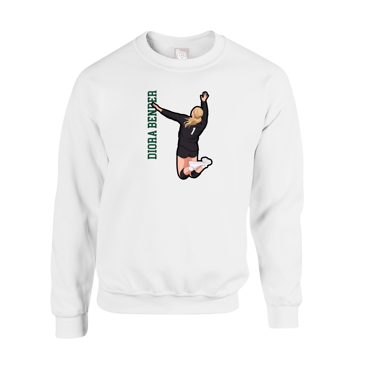 Fleece Crew — Name Vertical in White