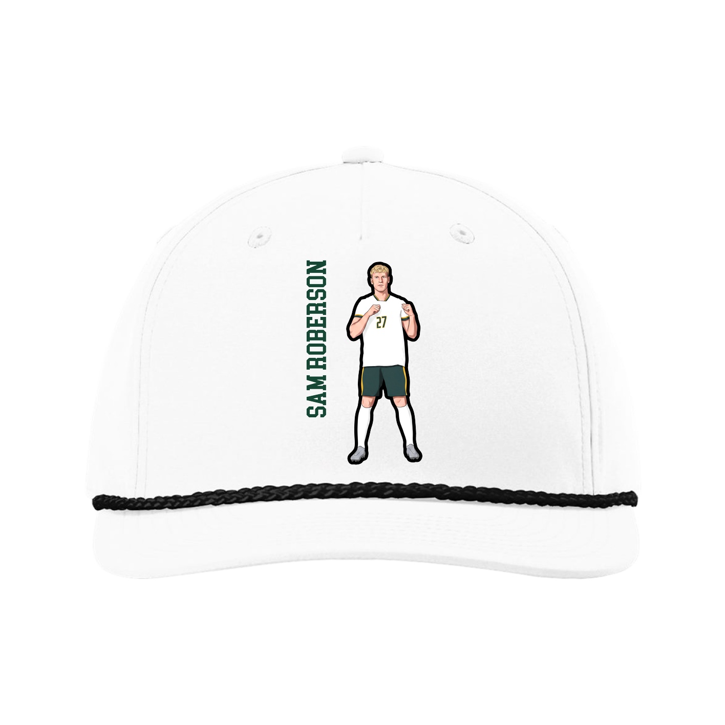 Five-Panel Classic Rope Cap — Name Vertical in White