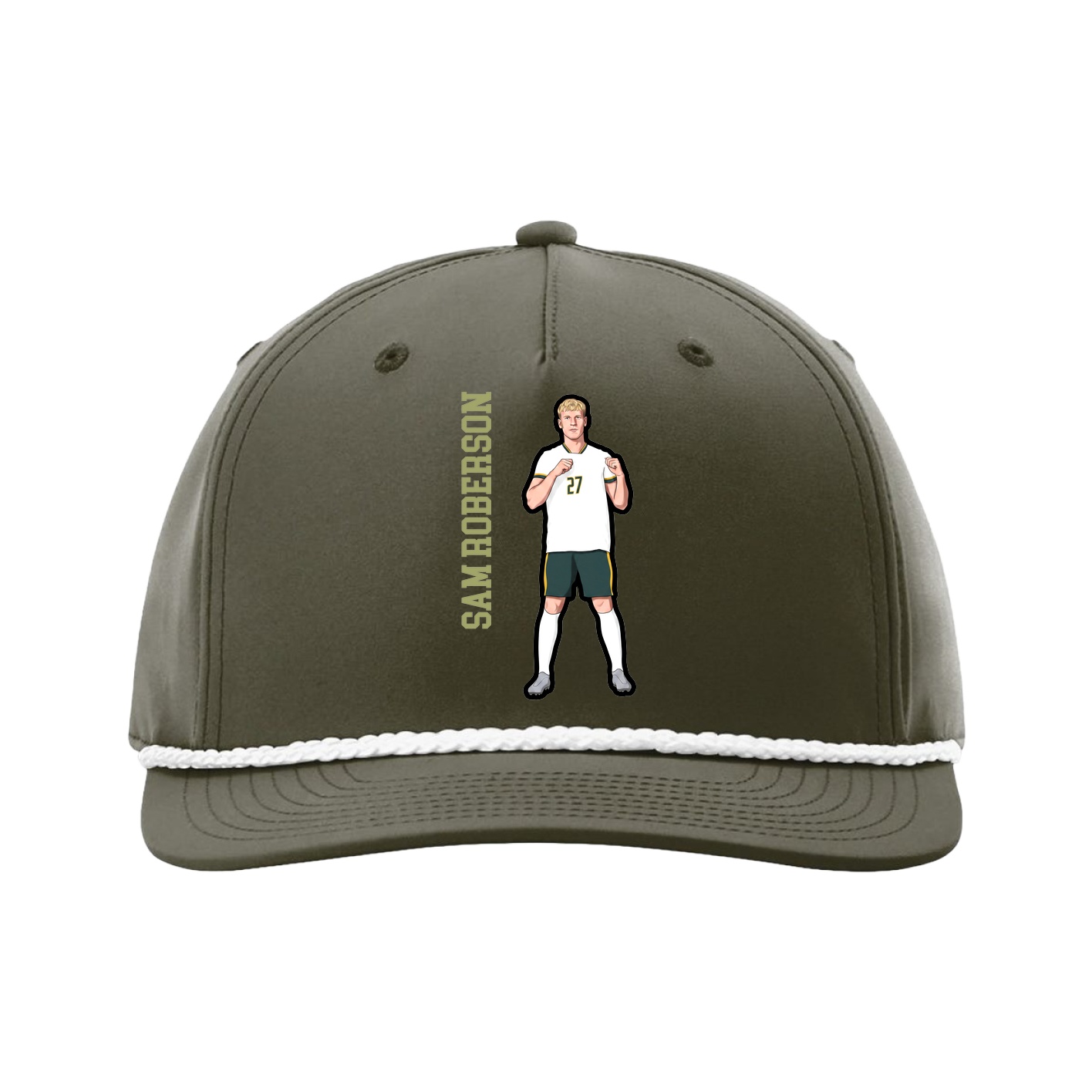 Five-Panel Classic Rope Cap — Name Vertical in Green