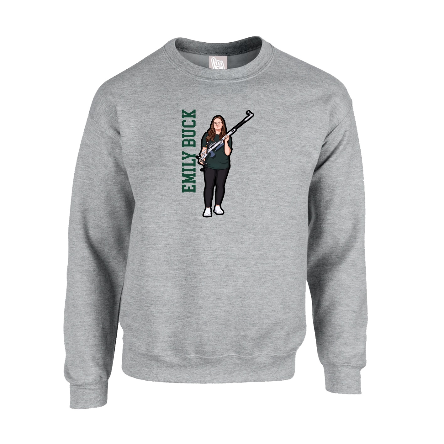 Fleece Crew — Name Vertical in Grey