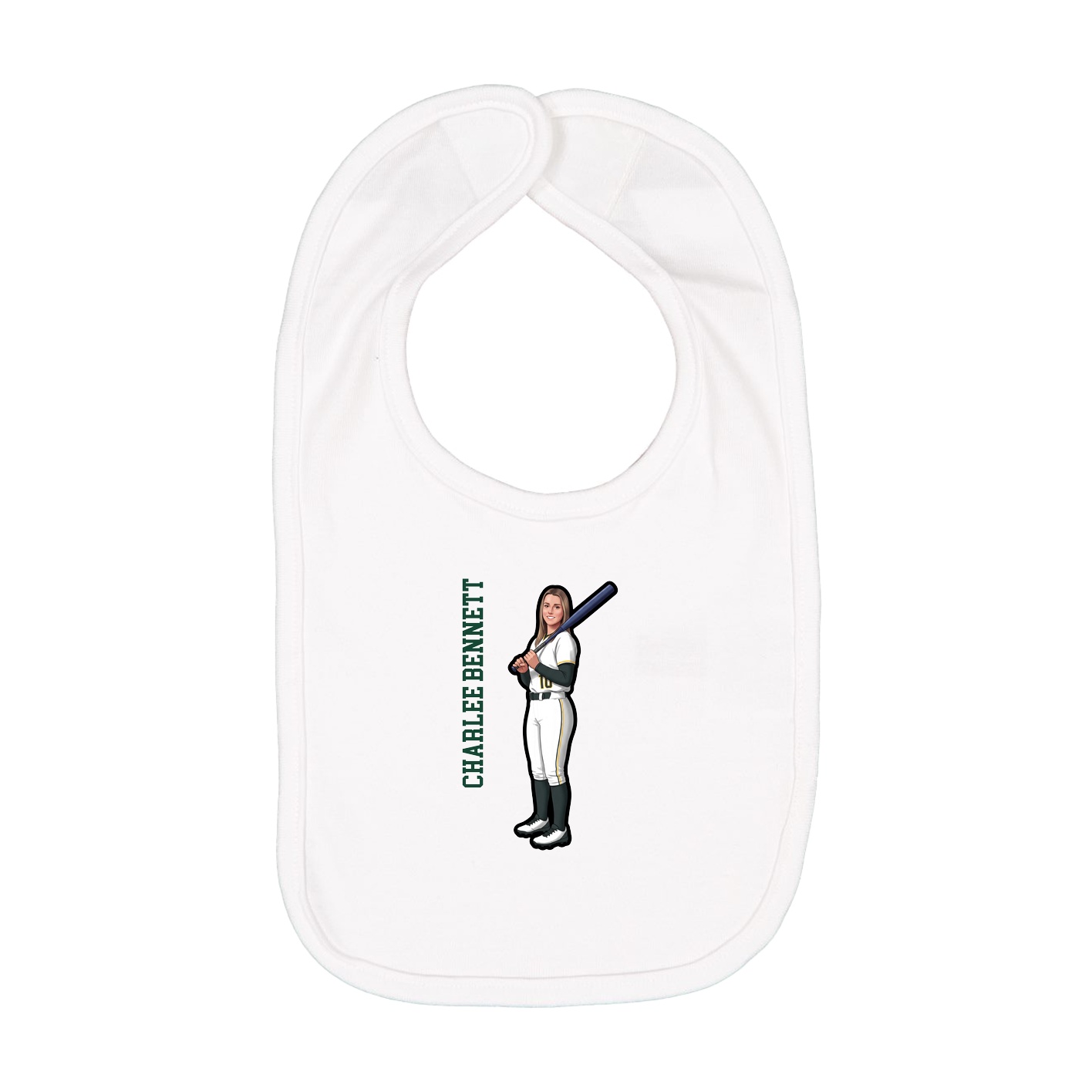 Infant Bib — Name Vertical in White
