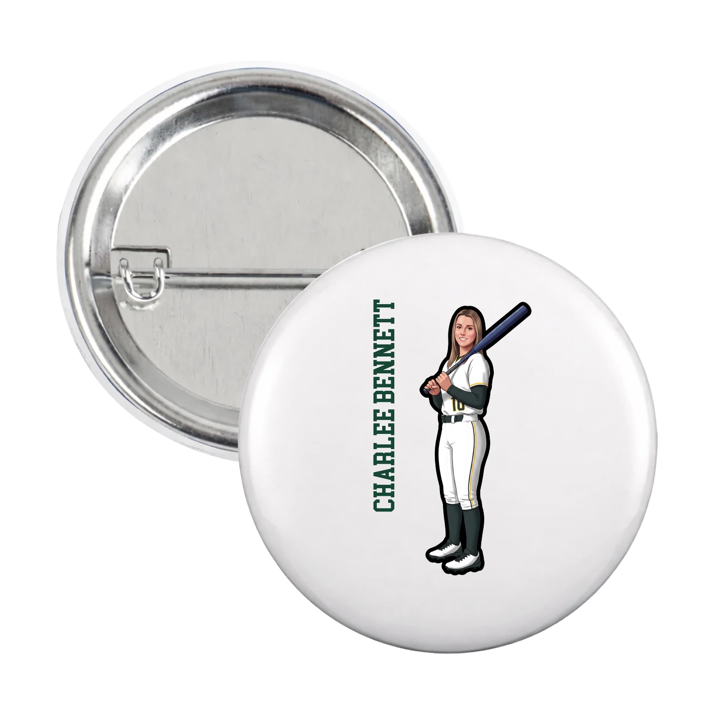 Game Day Button — Name Vertical in White