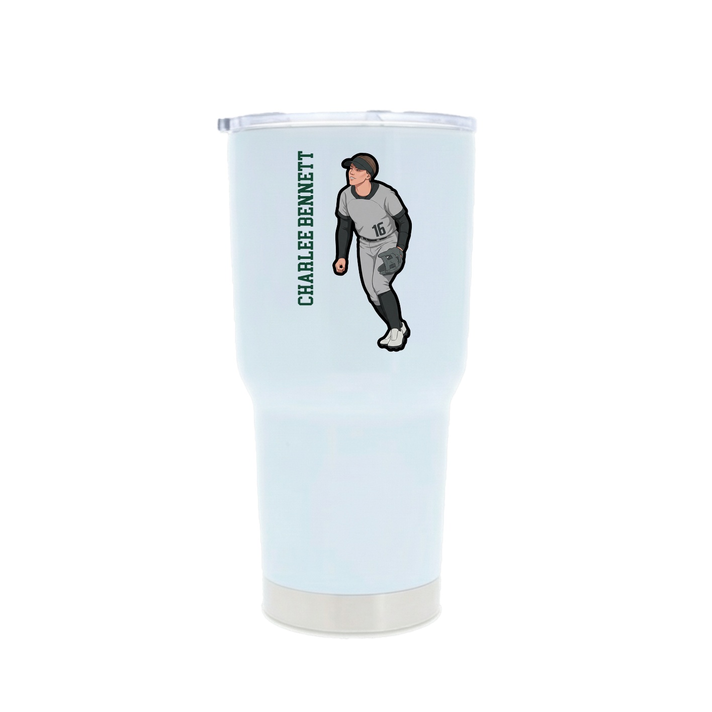 30oz Stainless Steel Tumbler — Name Vertical in White