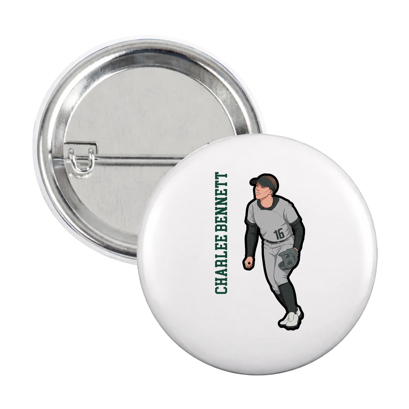 Game Day Button — Name Vertical in White