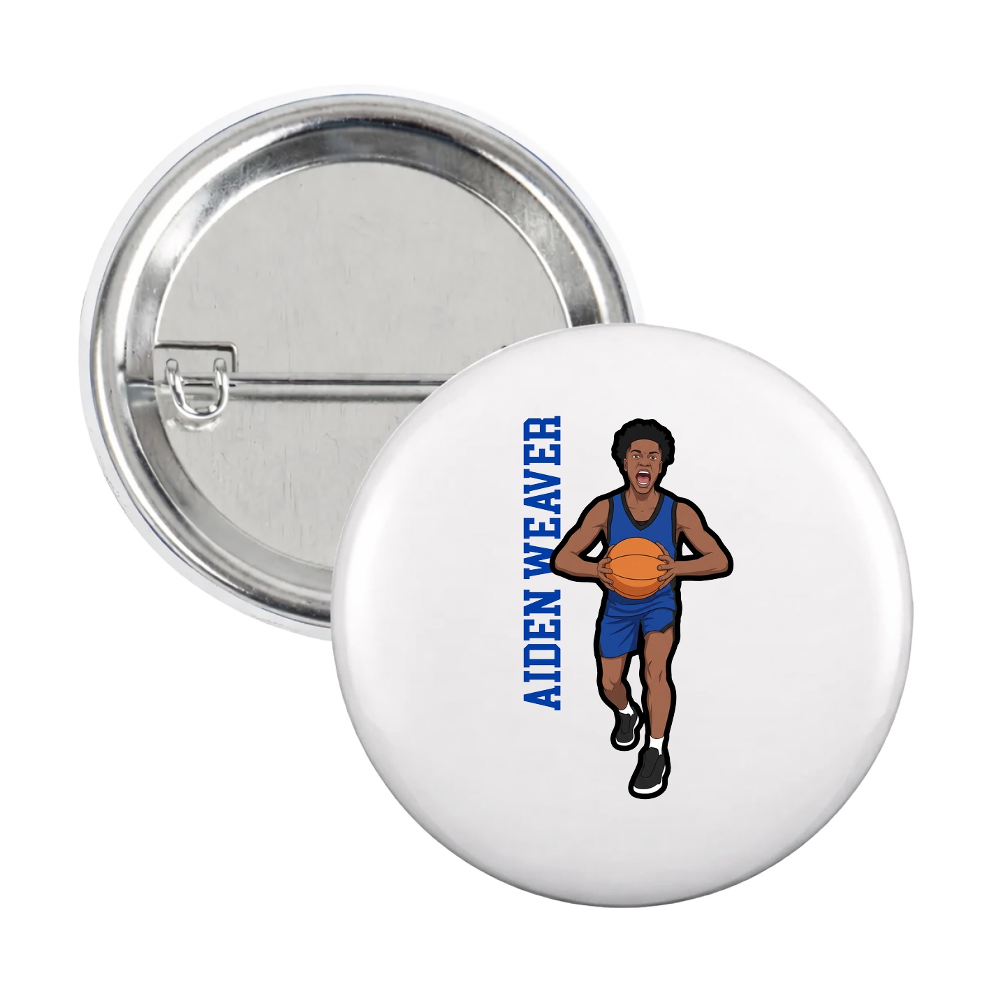 Game Day Button — Name Vertical in White