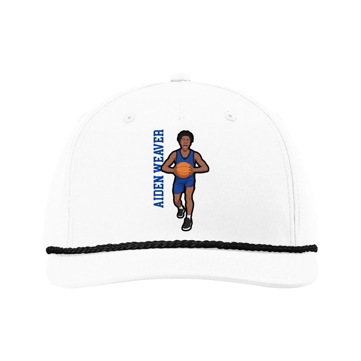Five-Panel Classic Rope Cap — Name Vertical in White
