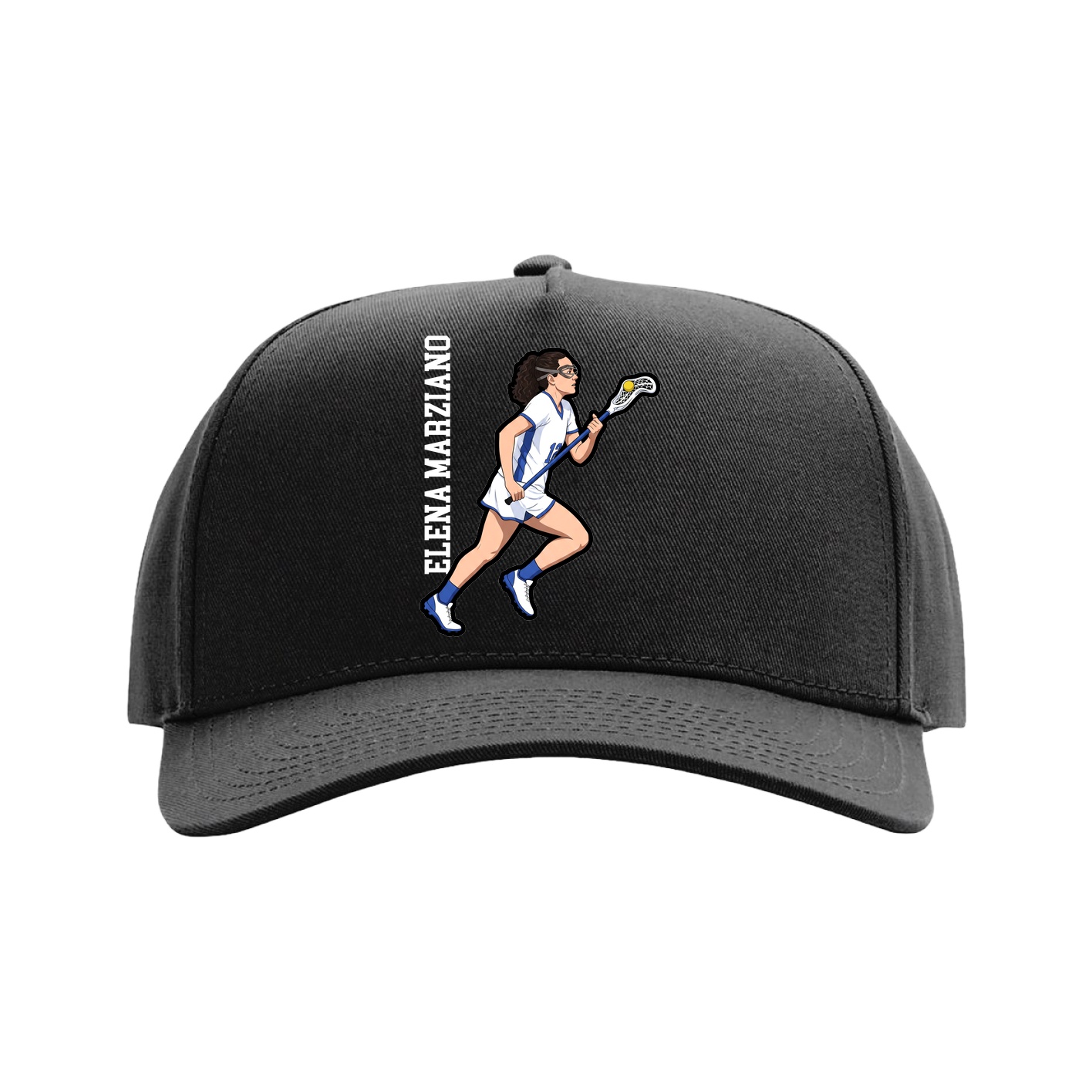 Full Fabric Five-Panel Champ Cap — Name Vertical in Black