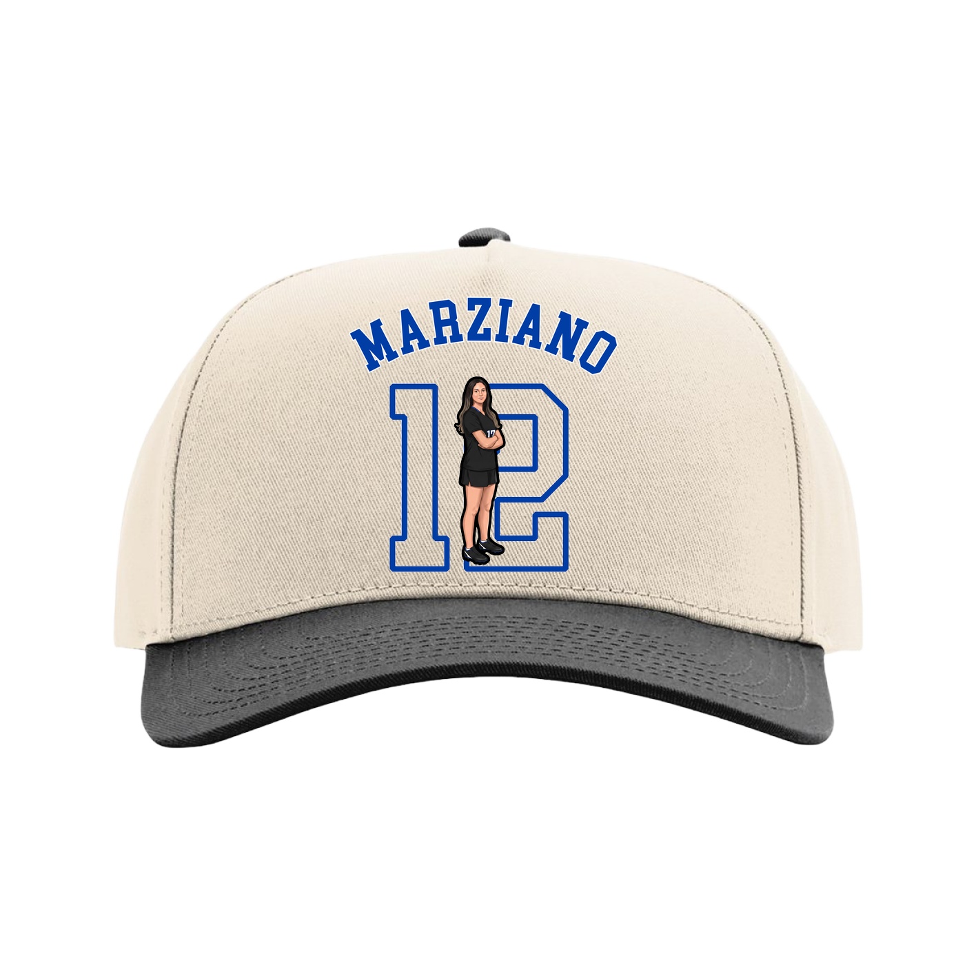 Full Fabric Five-Panel Champ Cap — Shirsey Arch in Cream/Black