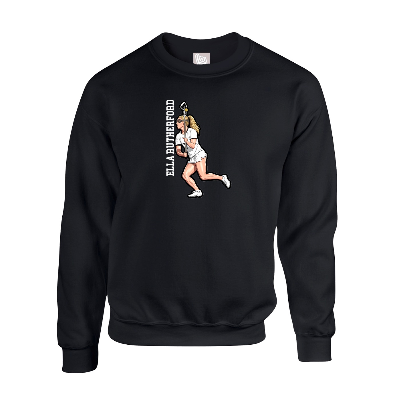 Fleece Crew — Name Vertical in Black