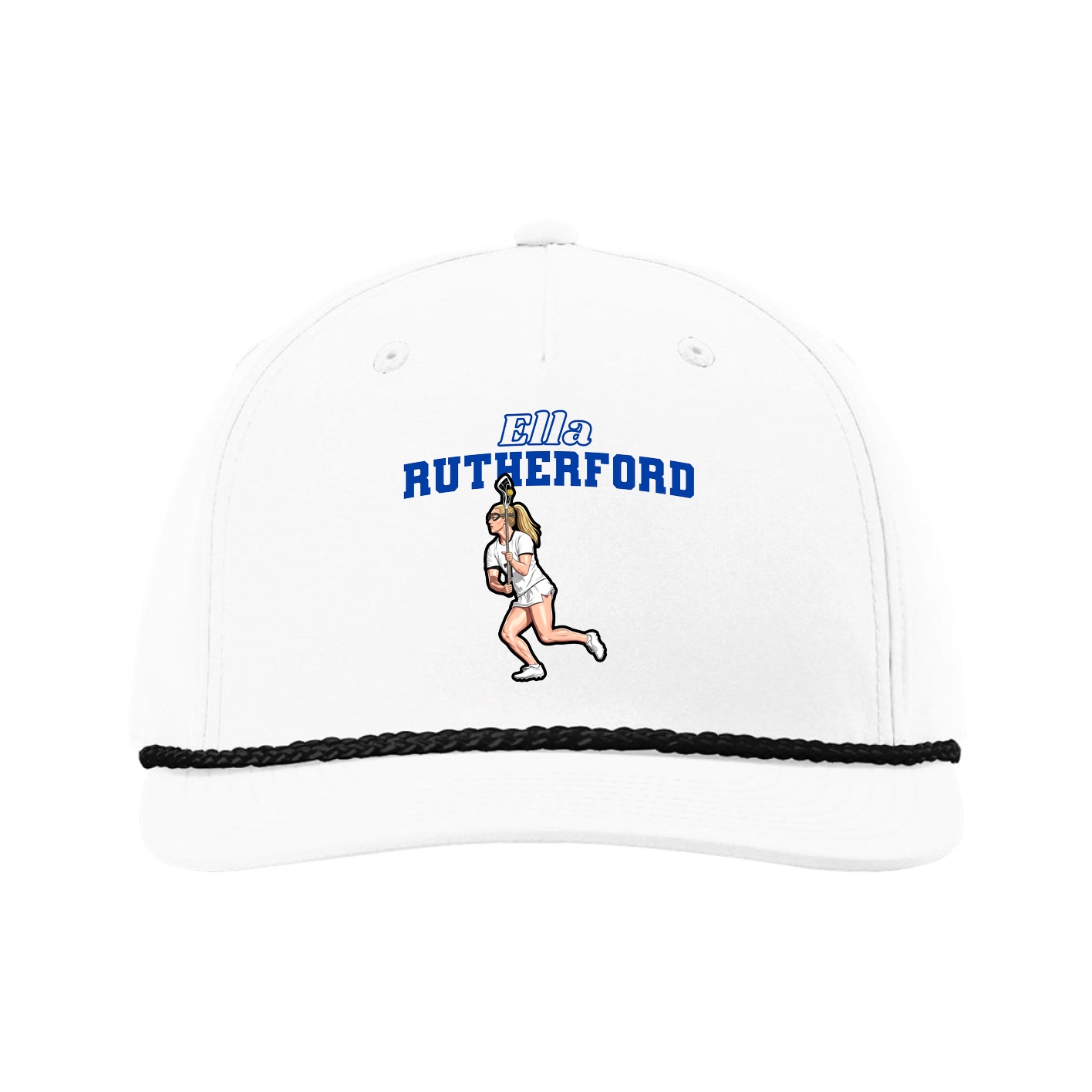Five-Panel Classic Rope Cap — Name Arch in White