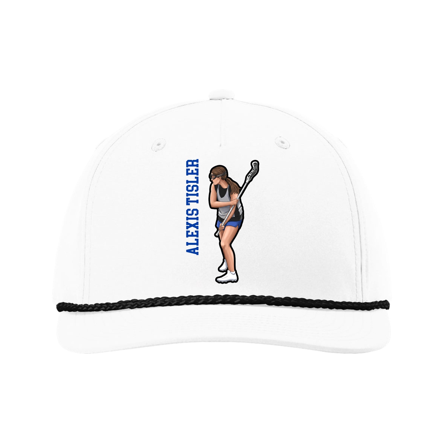Five-Panel Classic Rope Cap — Name Vertical in White