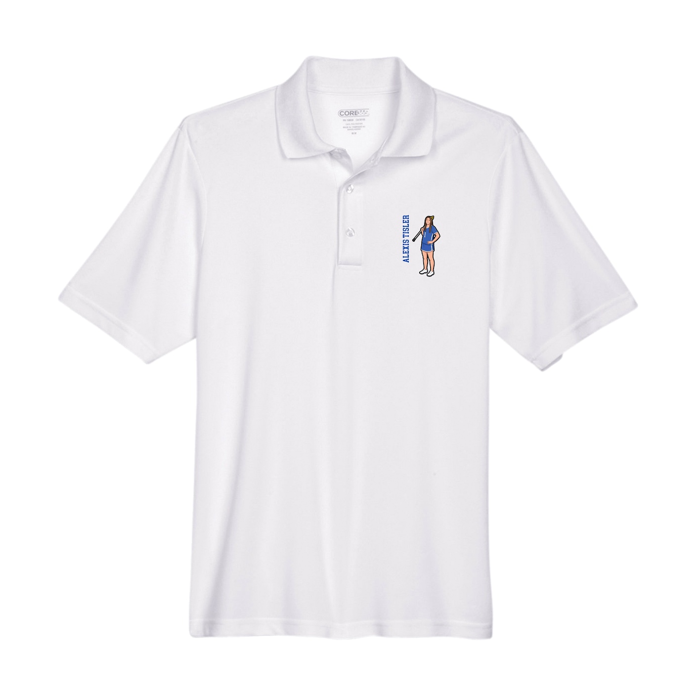 Performance Polo — Name Vertical in White