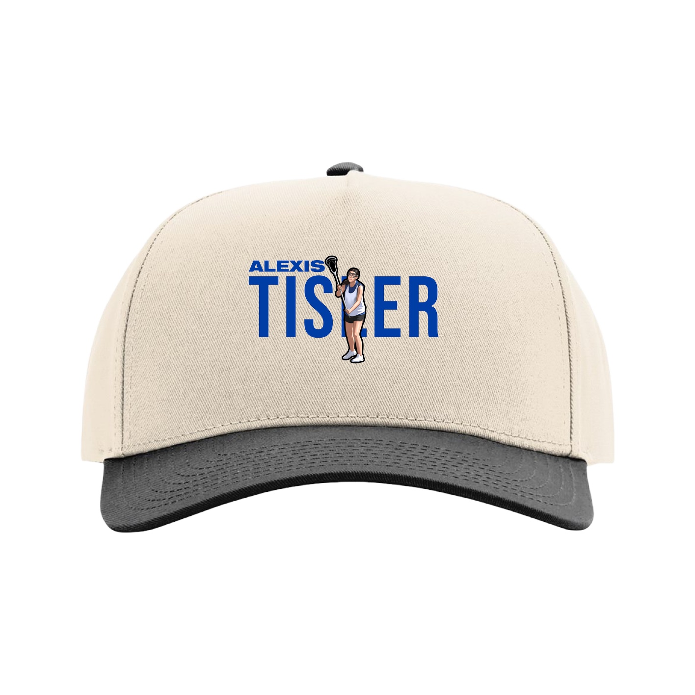 Full Fabric Five-Panel Champ Cap — Player Name in Cream/Black