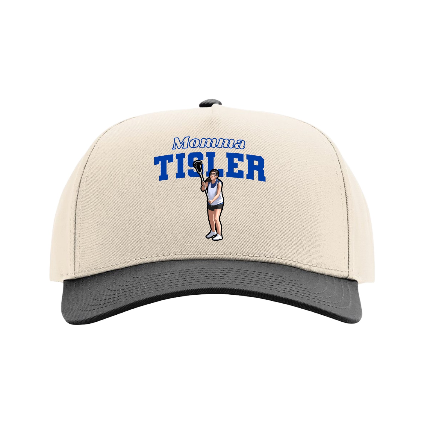 Full Fabric Five-Panel Champ Cap — Mothers Day Block in Cream/Black