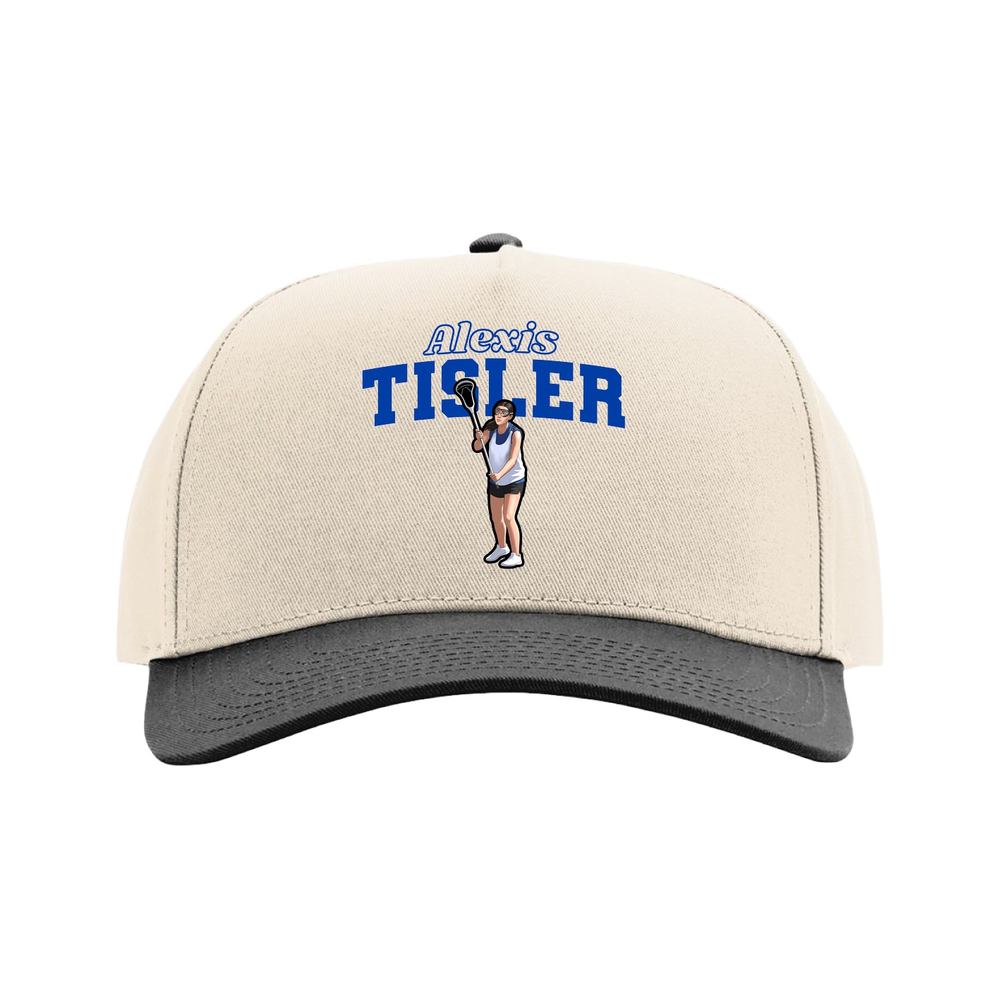 Full Fabric Five-Panel Champ Cap — Name Arch in Cream/Black