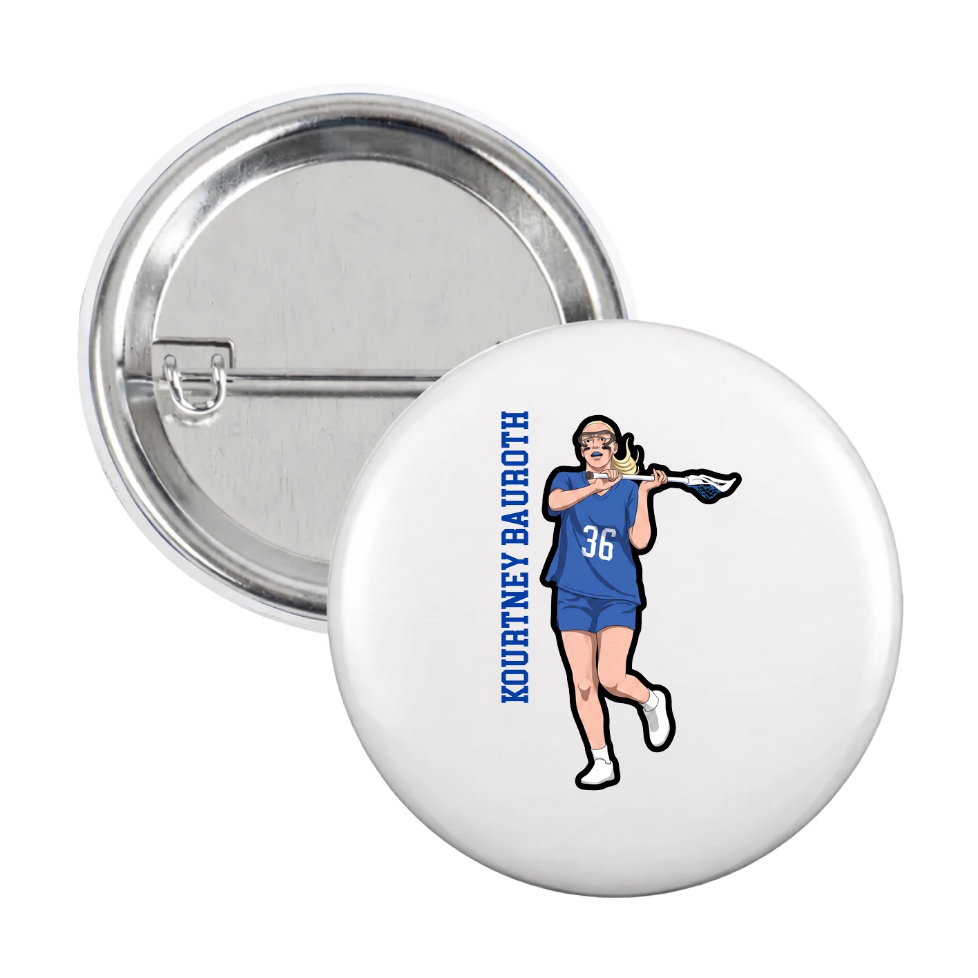 Game Day Button — Name Vertical in White