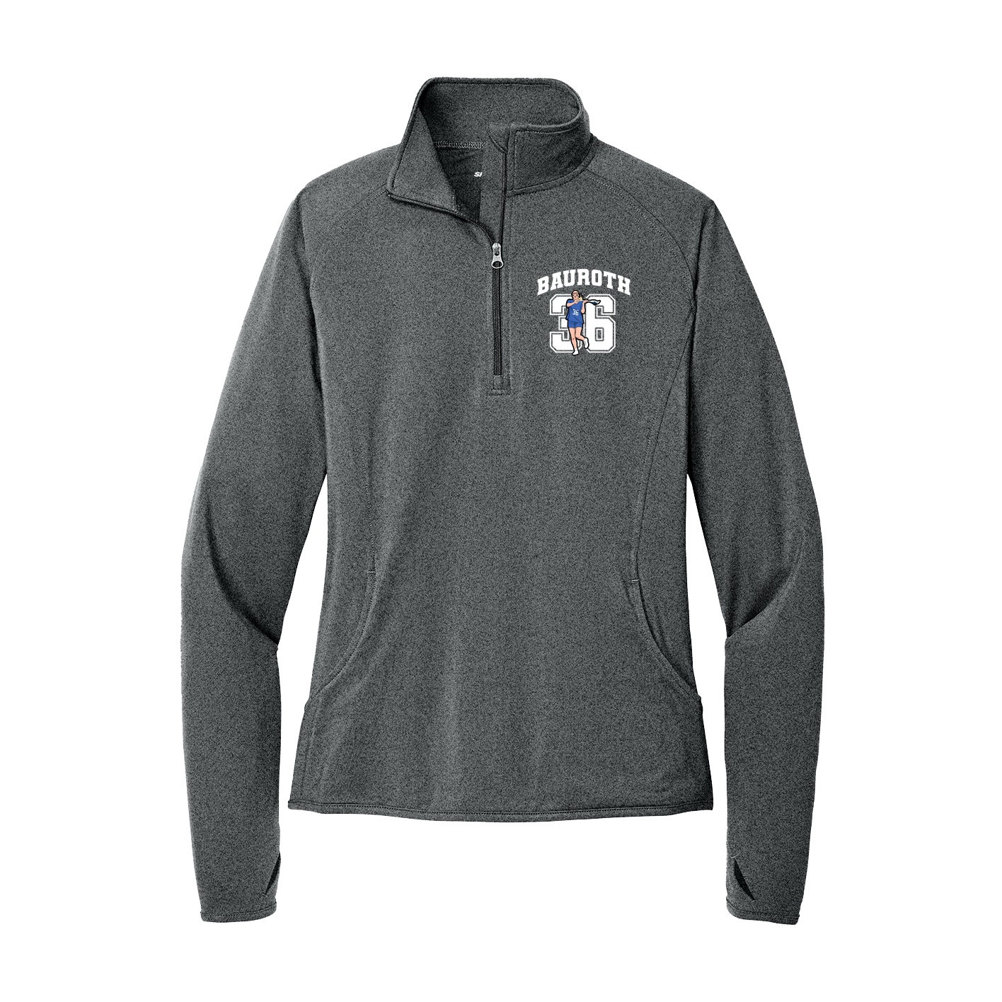 Women's Q-Zip Pullover — Number in Grey