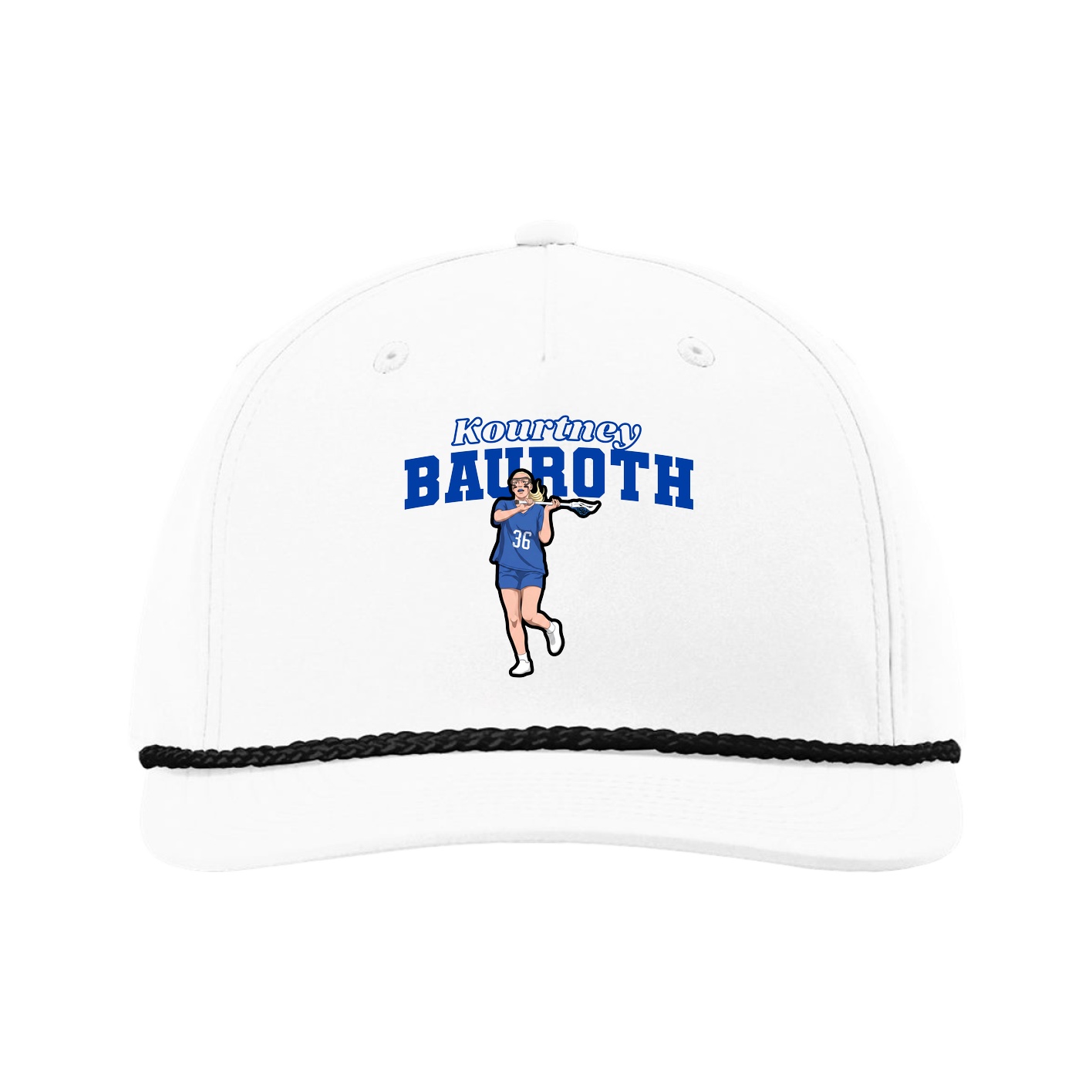 Five-Panel Classic Rope Cap — Name Arch in White