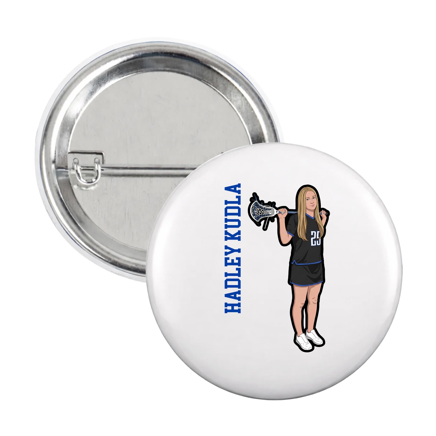 Game Day Button — Name Vertical in White