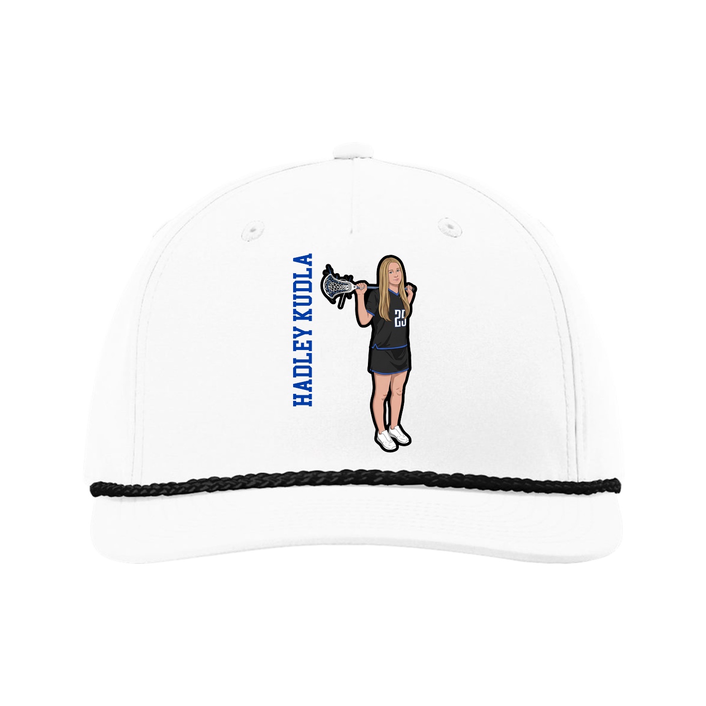 Five-Panel Classic Rope Cap — Name Vertical in White