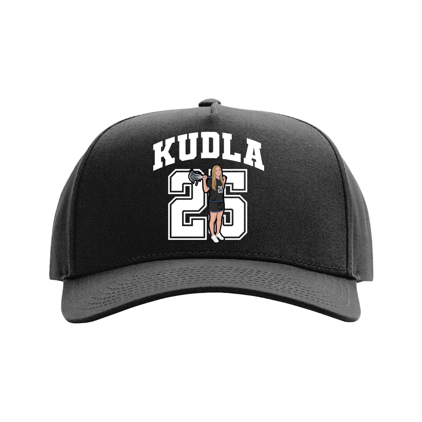 Full Fabric Five-Panel Champ Cap — Number in Black