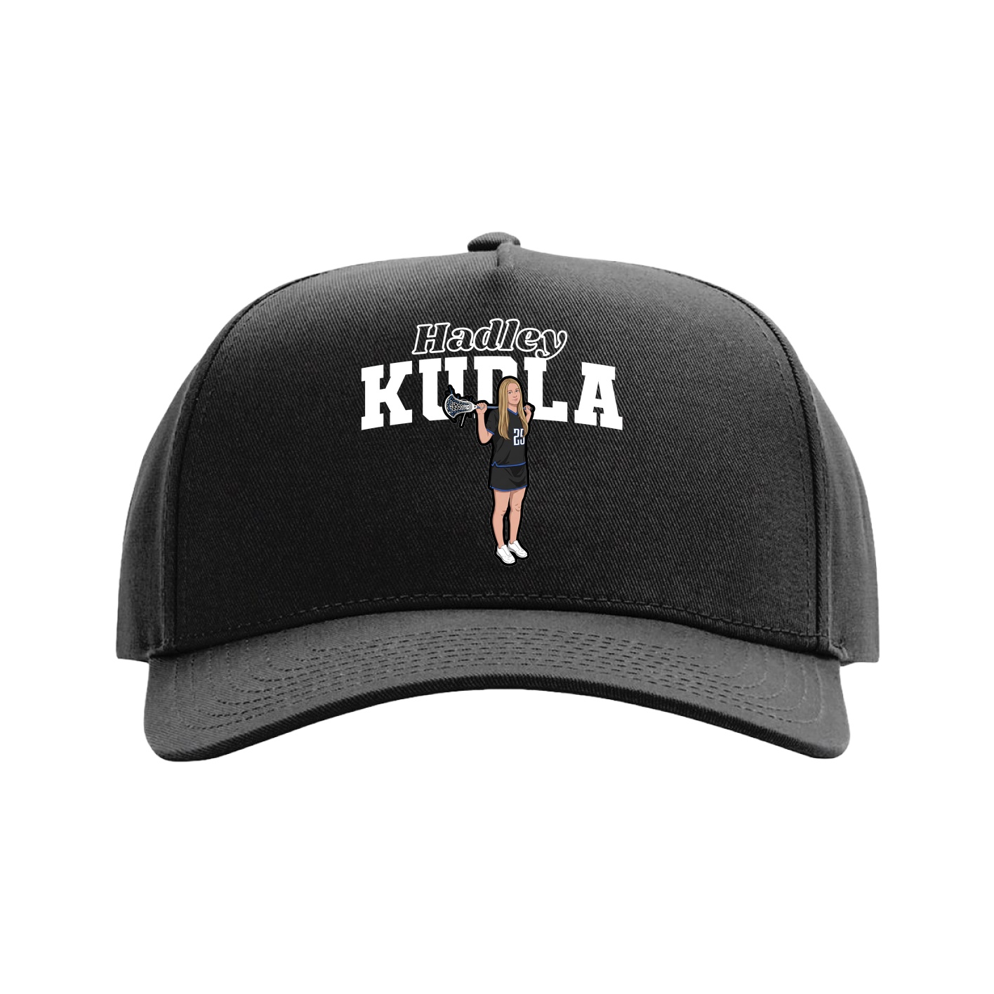 Full Fabric Five-Panel Champ Cap — Name Arch in Black