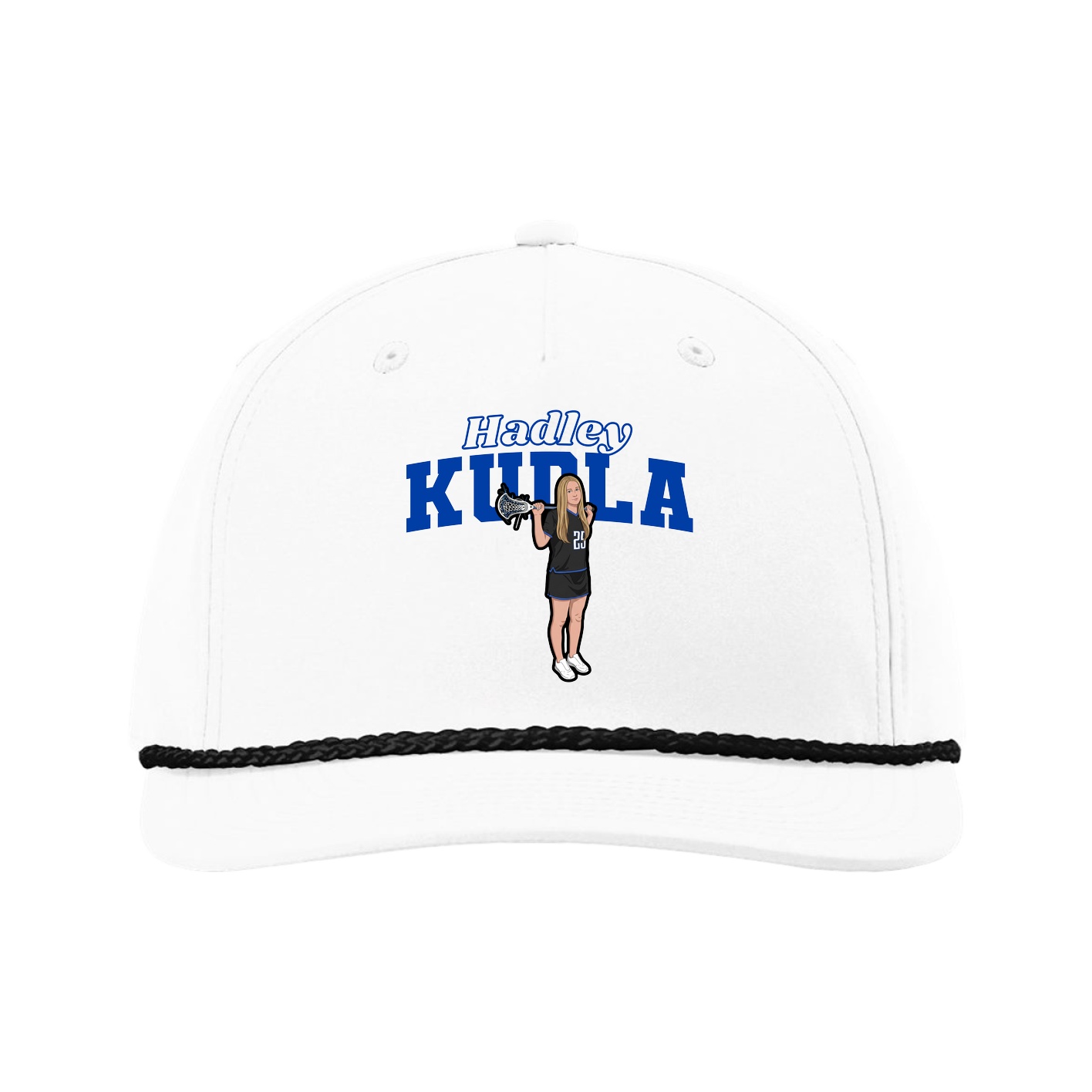 Five-Panel Classic Rope Cap — Name Arch in White