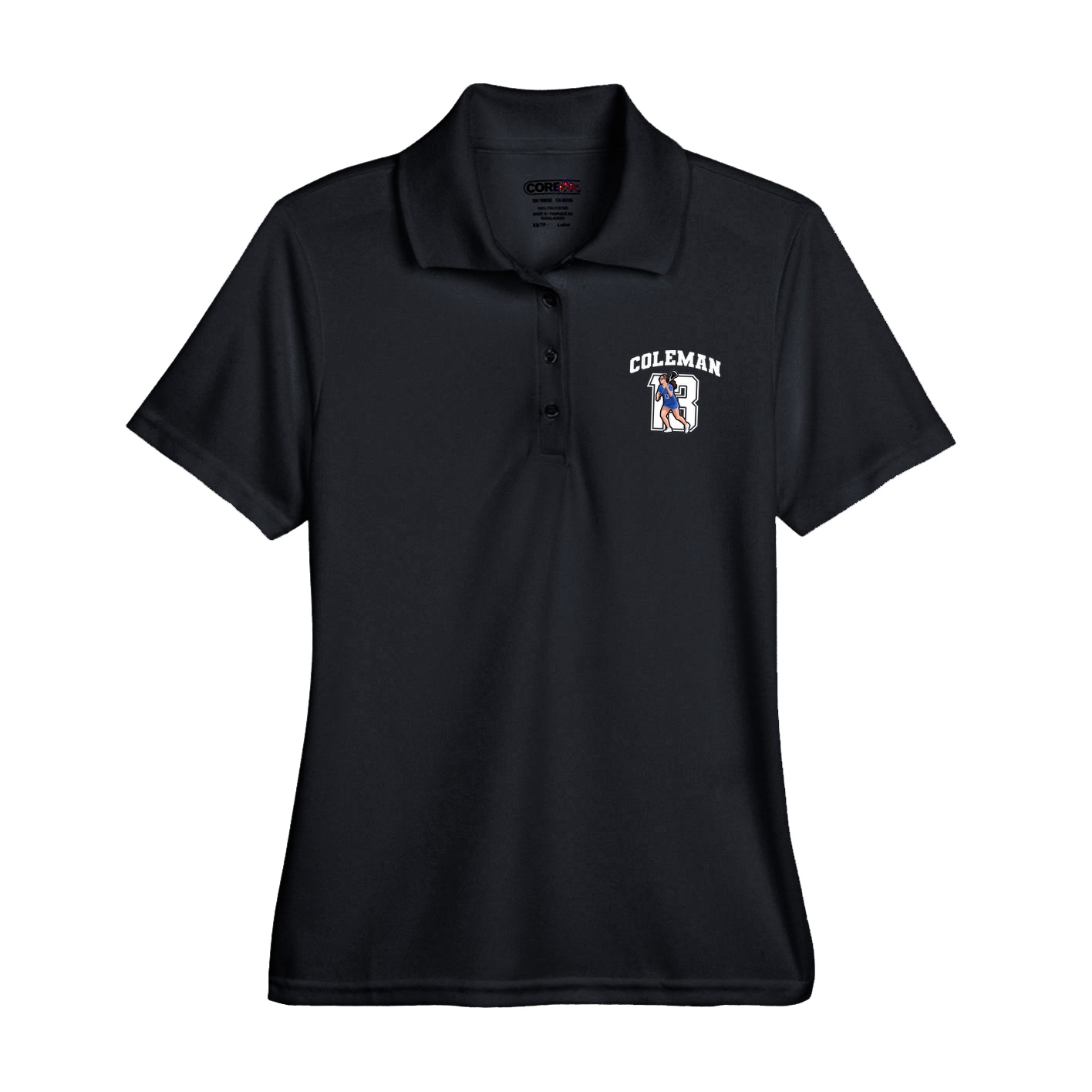 Womens Performance Polo — Number in Black