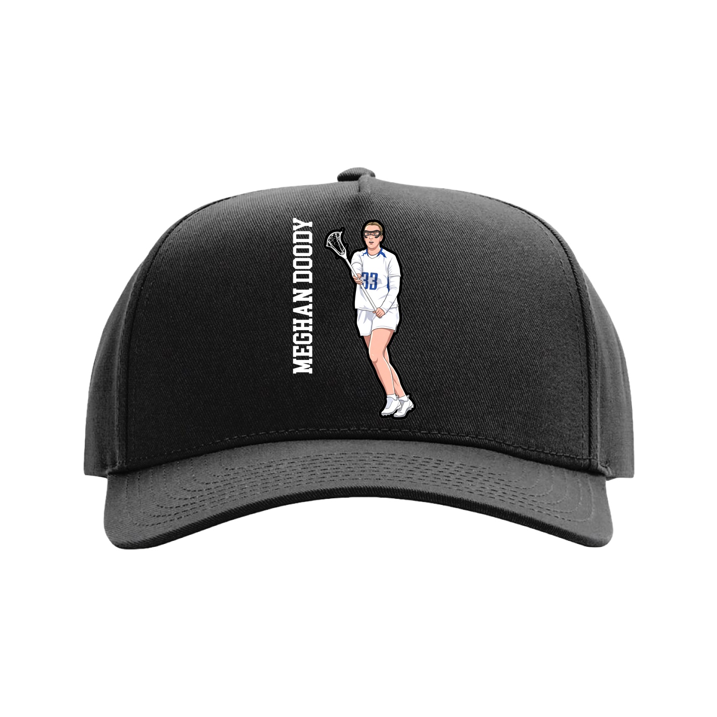 Full Fabric Five-Panel Champ Cap — Name Vertical in Black