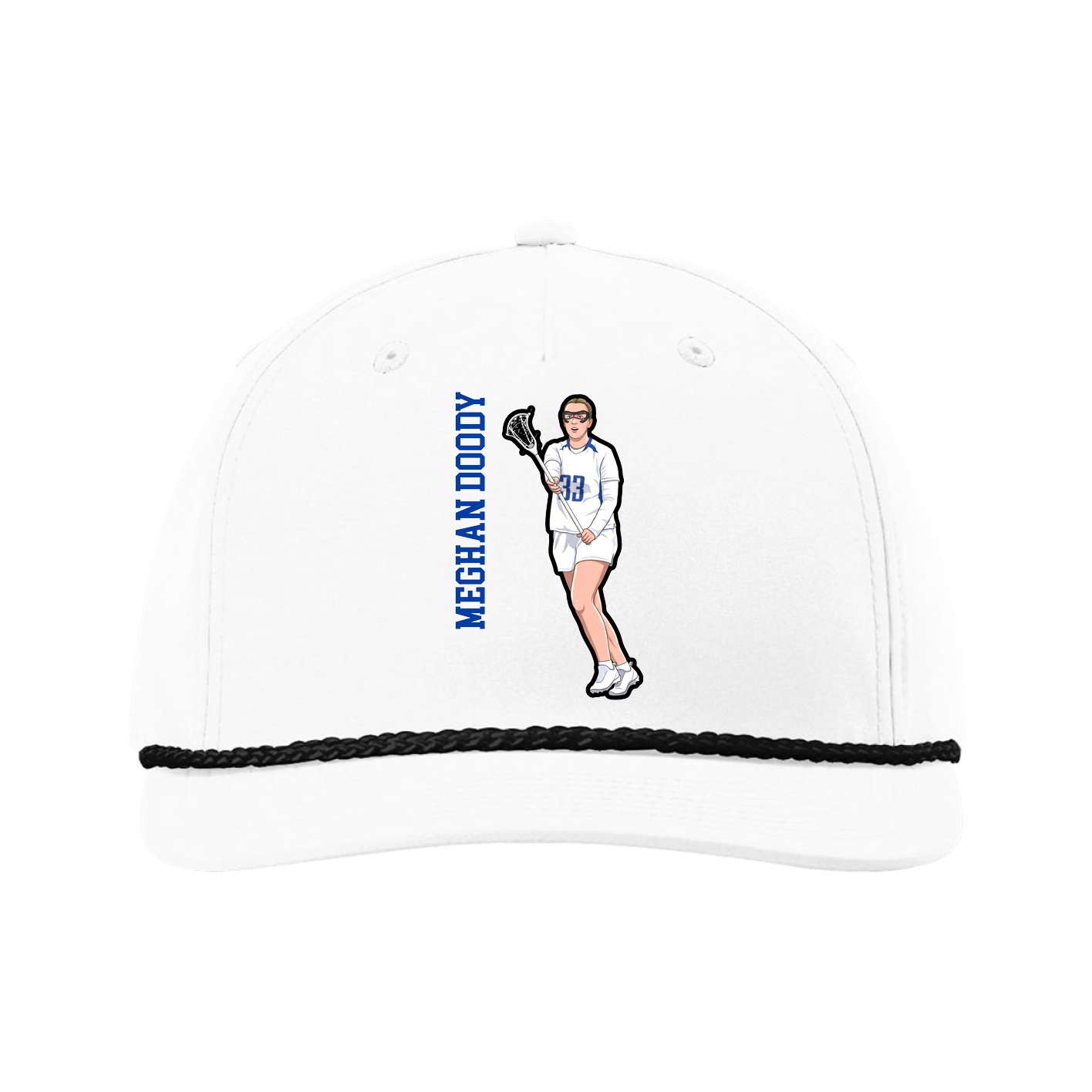 Five-Panel Classic Rope Cap — Name Vertical in White