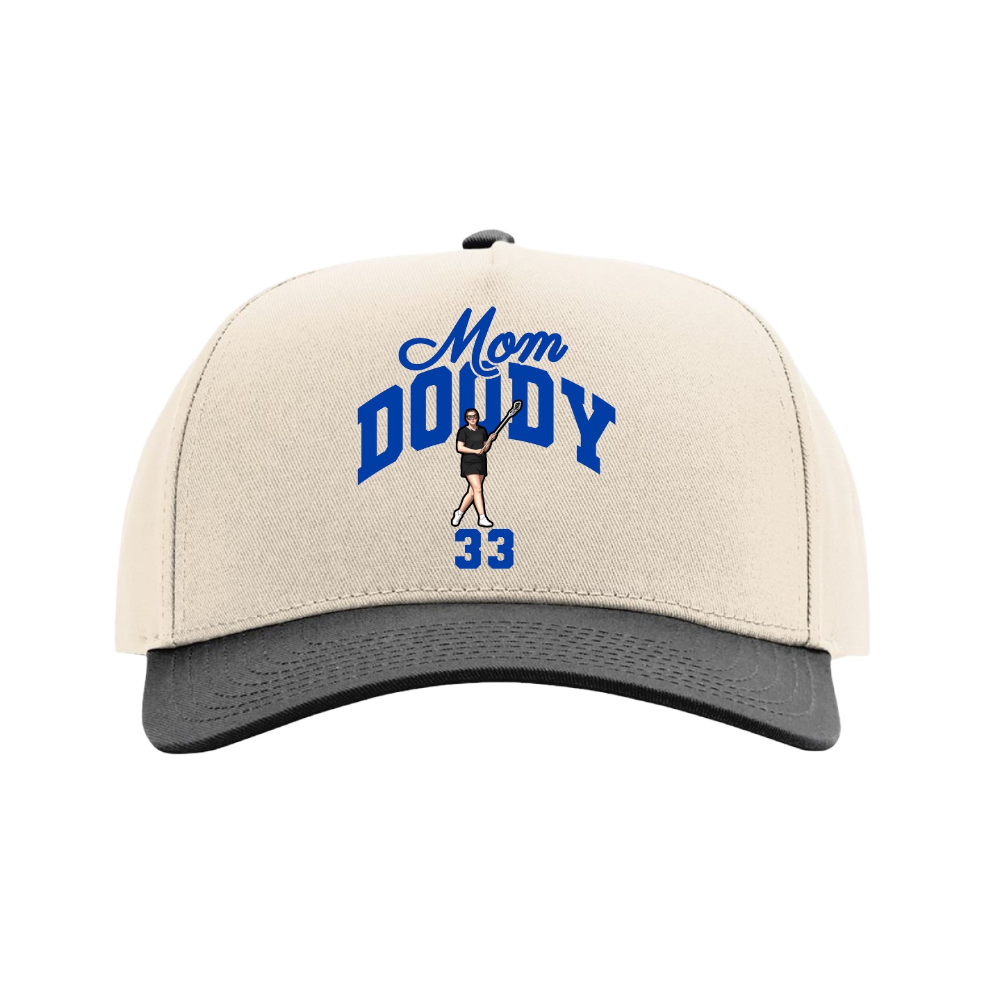 Full Fabric Five-Panel Champ Cap — Mothers Day Arch in Cream/Black