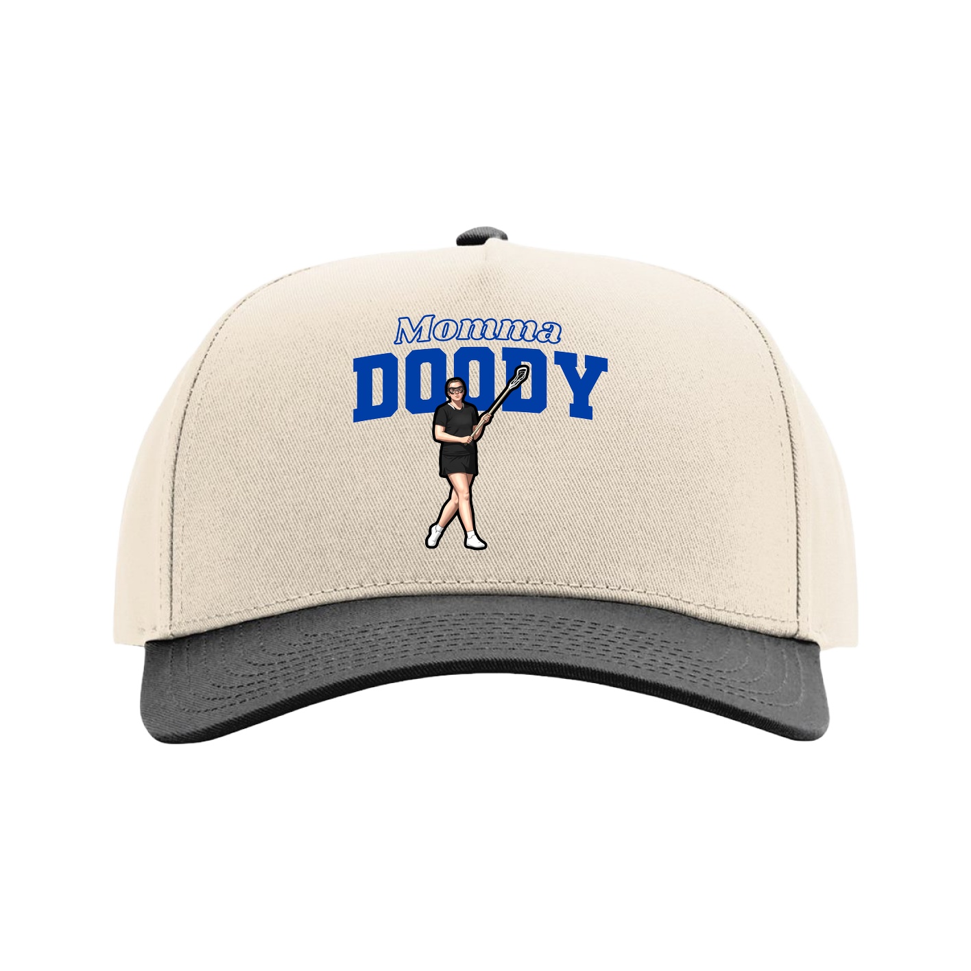 Full Fabric Five-Panel Champ Cap — Mothers Day Block in Cream/Black