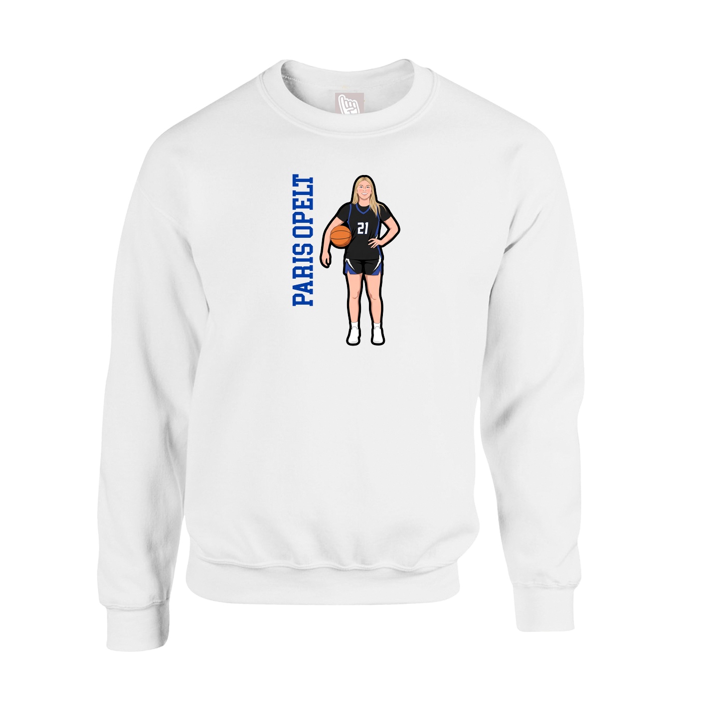 Fleece Crew — Name Vertical in White