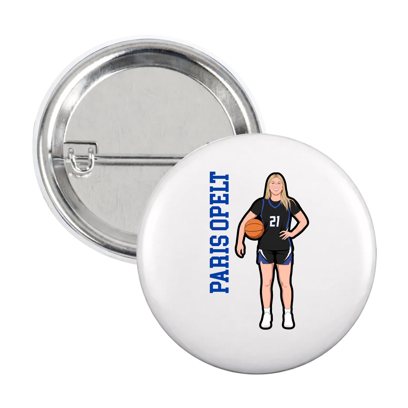 Game Day Button — Name Vertical in White