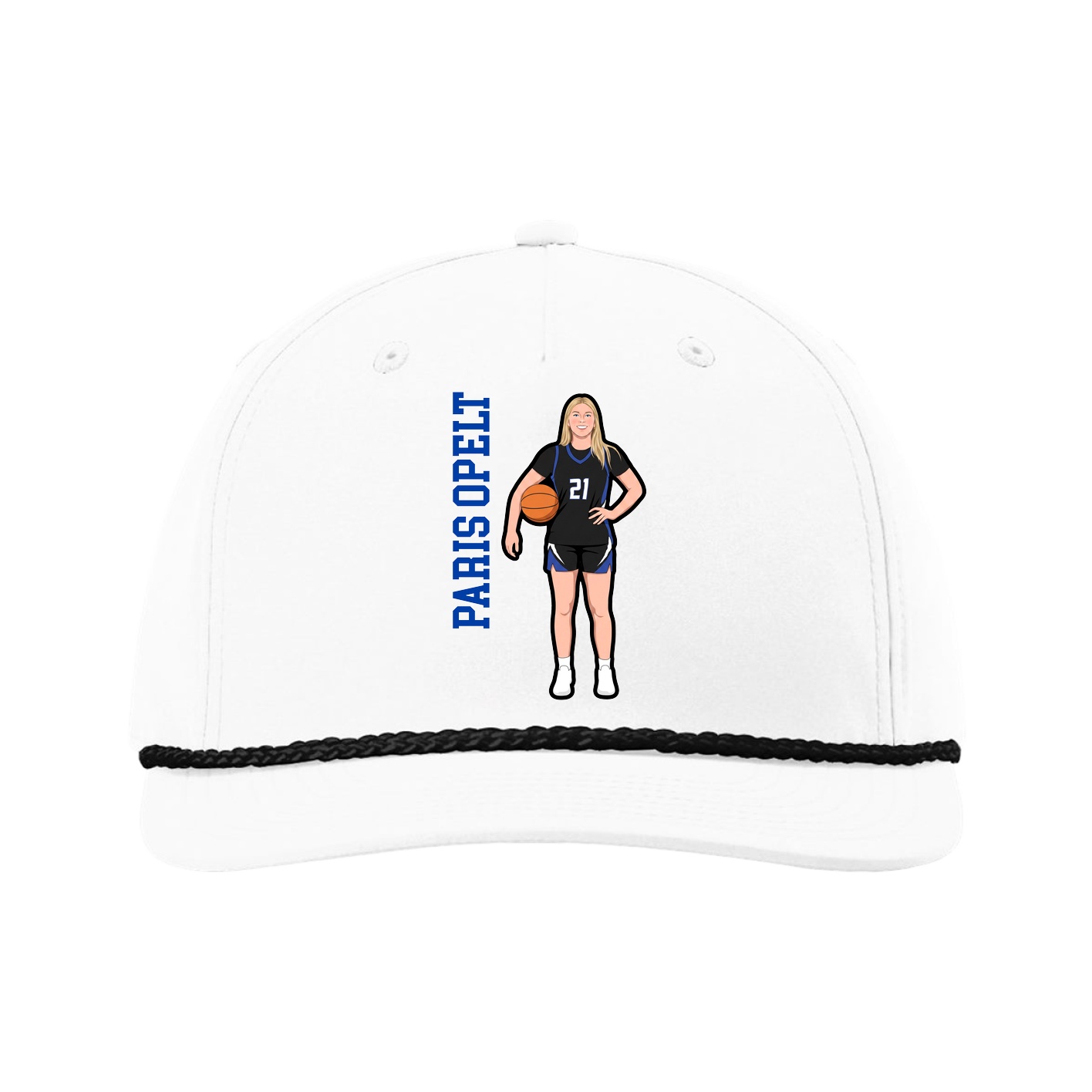 Five-Panel Classic Rope Cap — Name Vertical in White