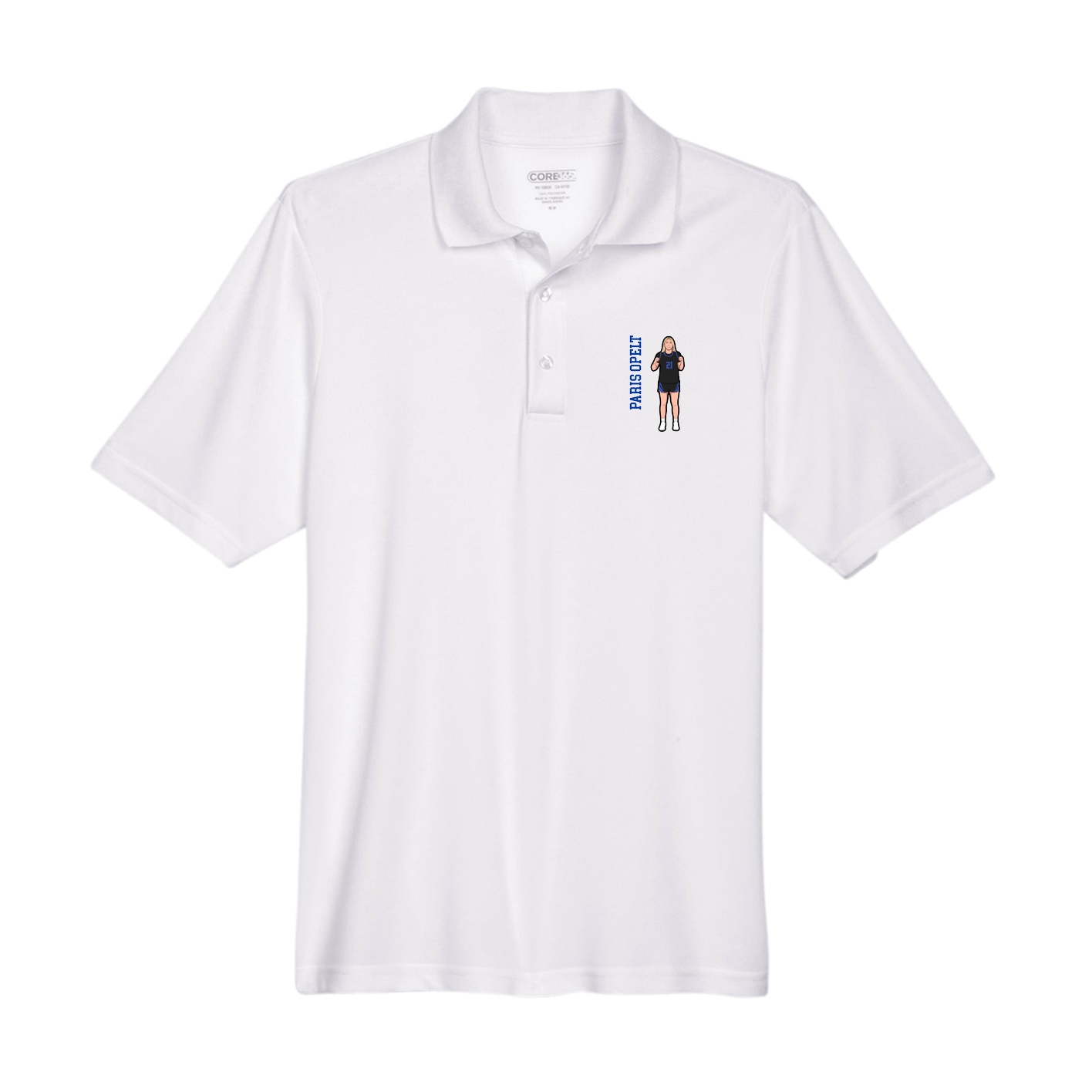 Performance Polo — Name Vertical in White
