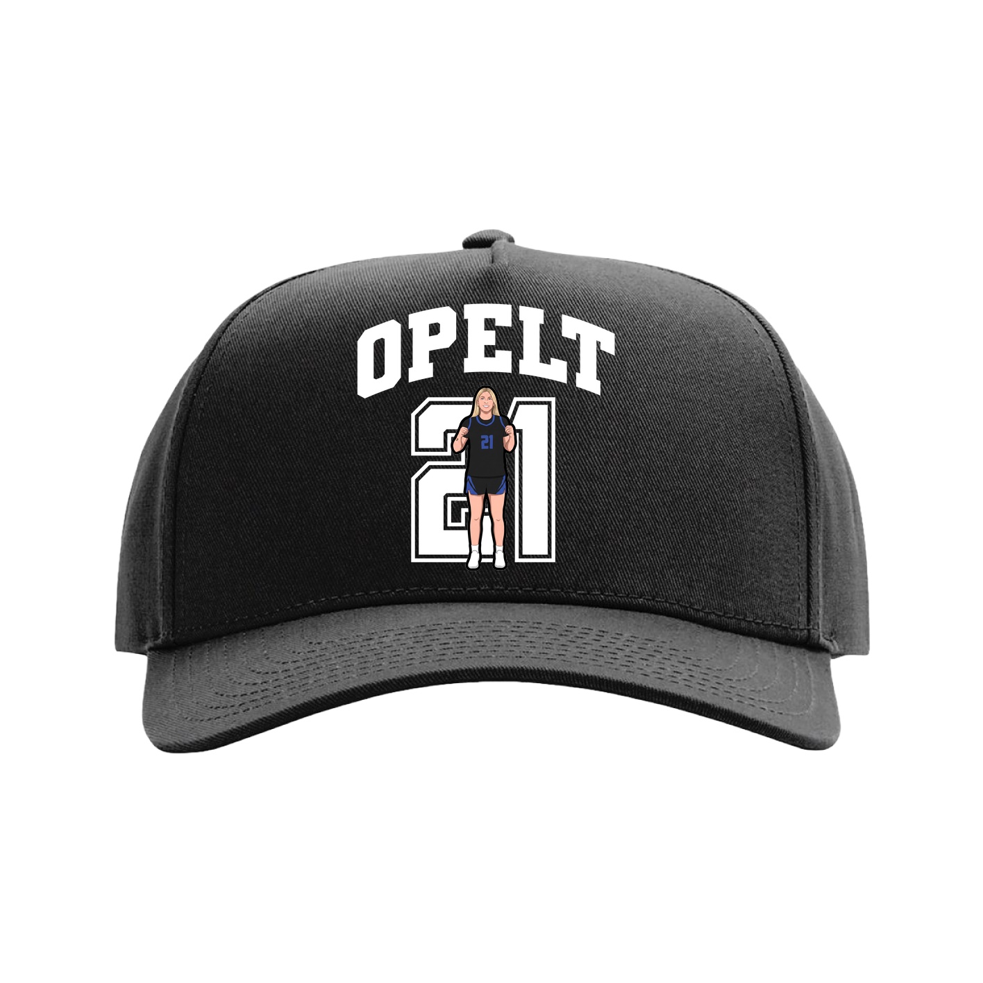 Full Fabric Five-Panel Champ Cap — Number in Black