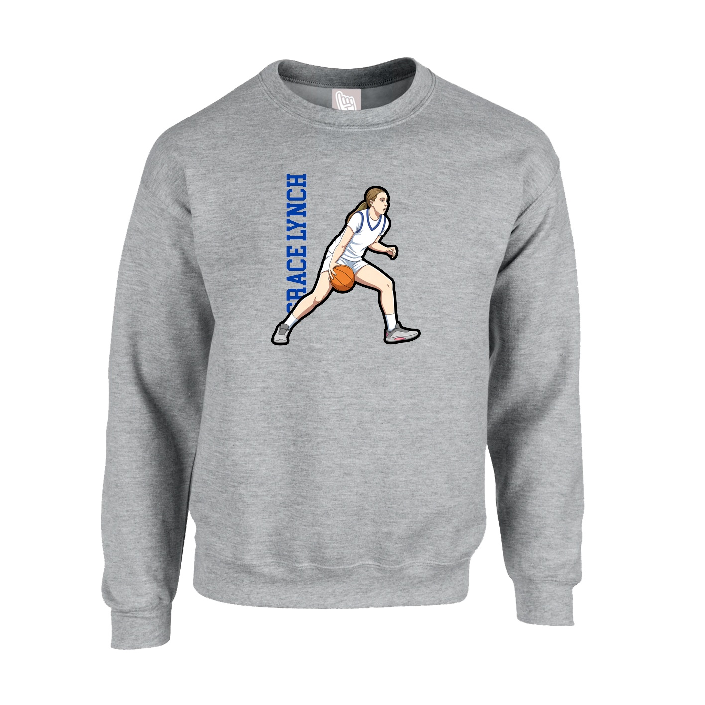 Fleece Crew — Name Vertical in Grey