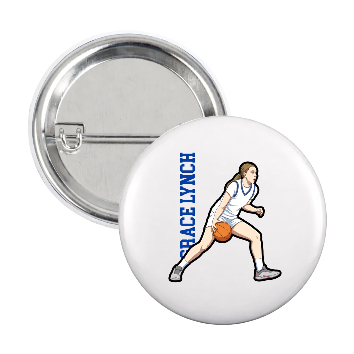 Game Day Button — Name Vertical in White