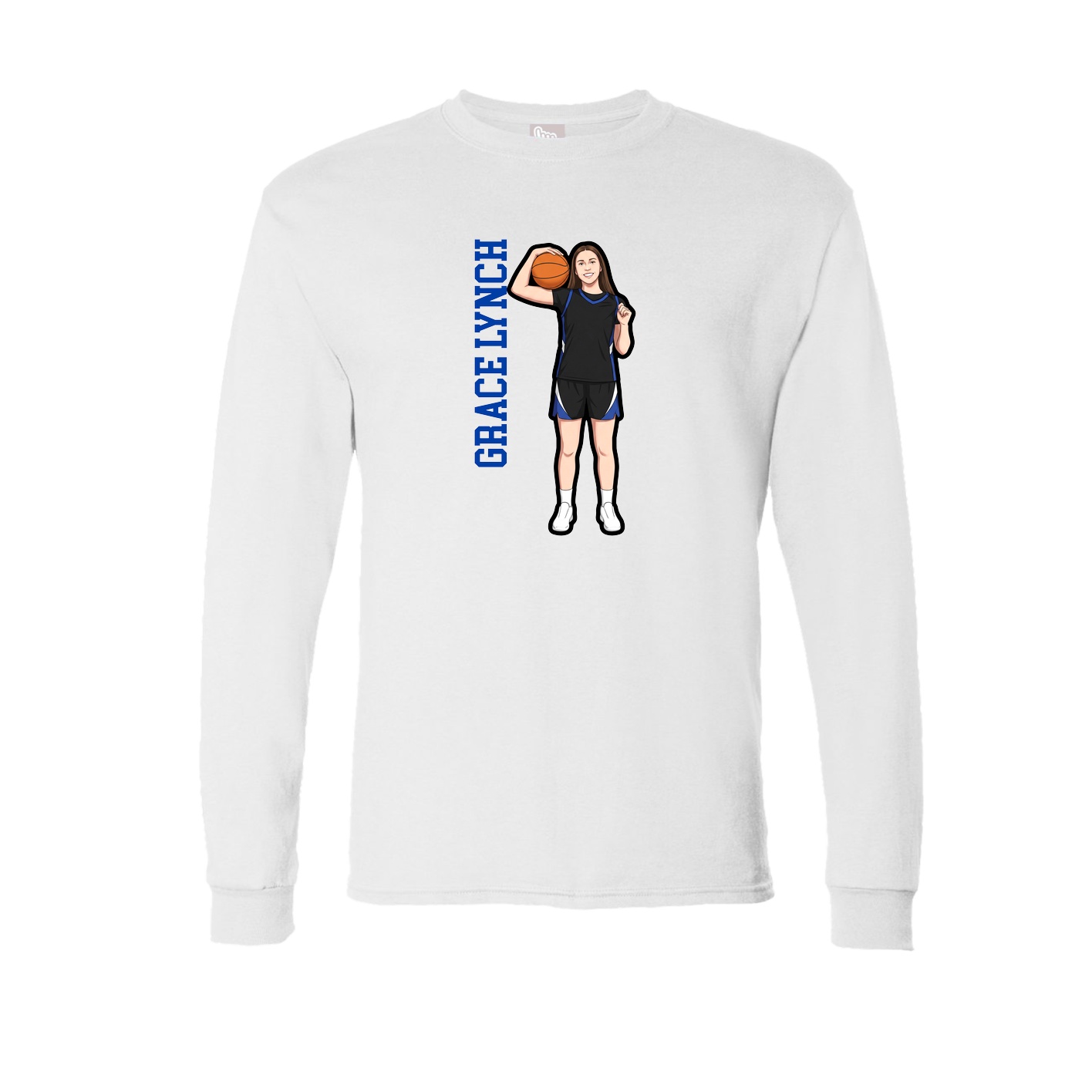 Long Sleeve Tee — Name Vertical in White