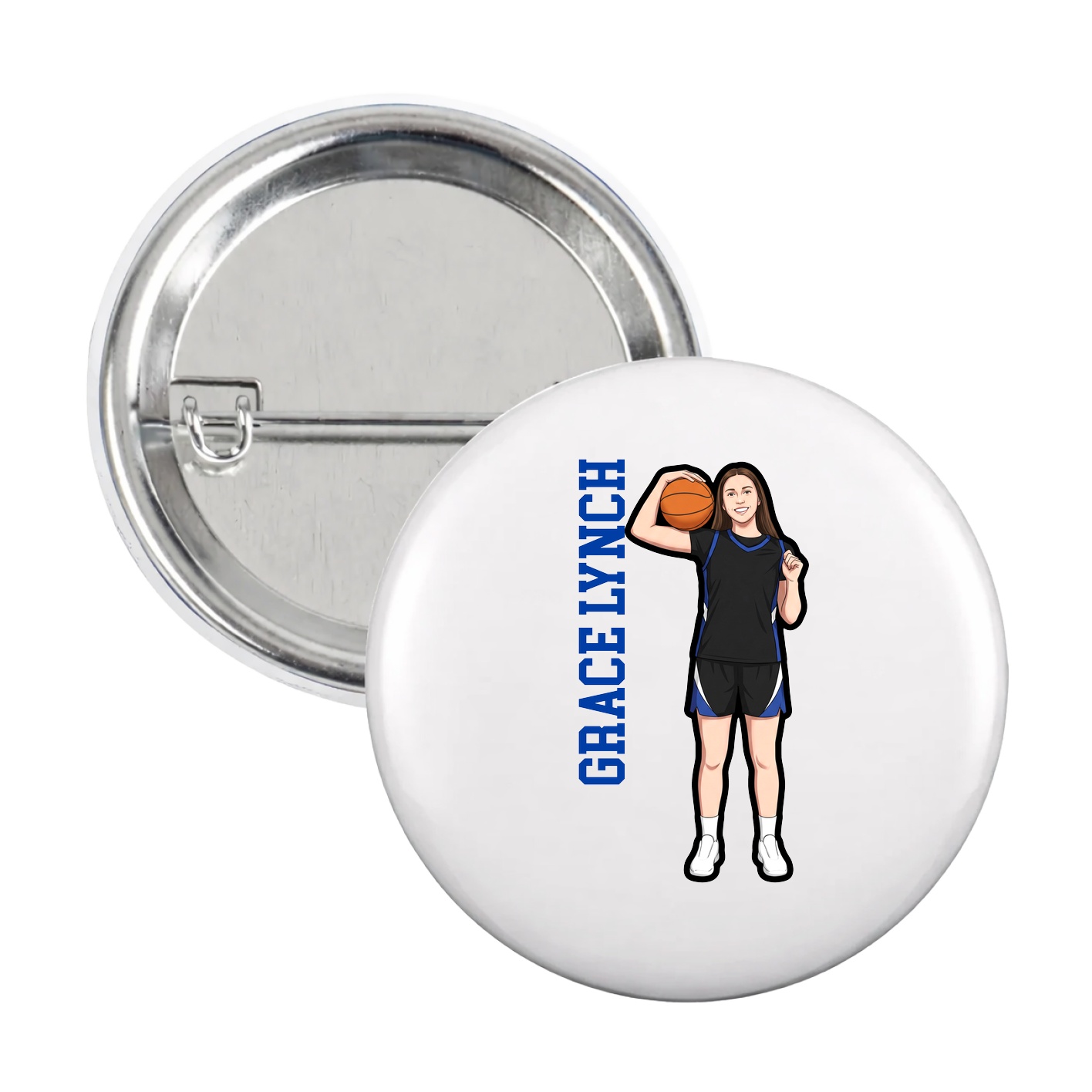 Game Day Button — Name Vertical in White