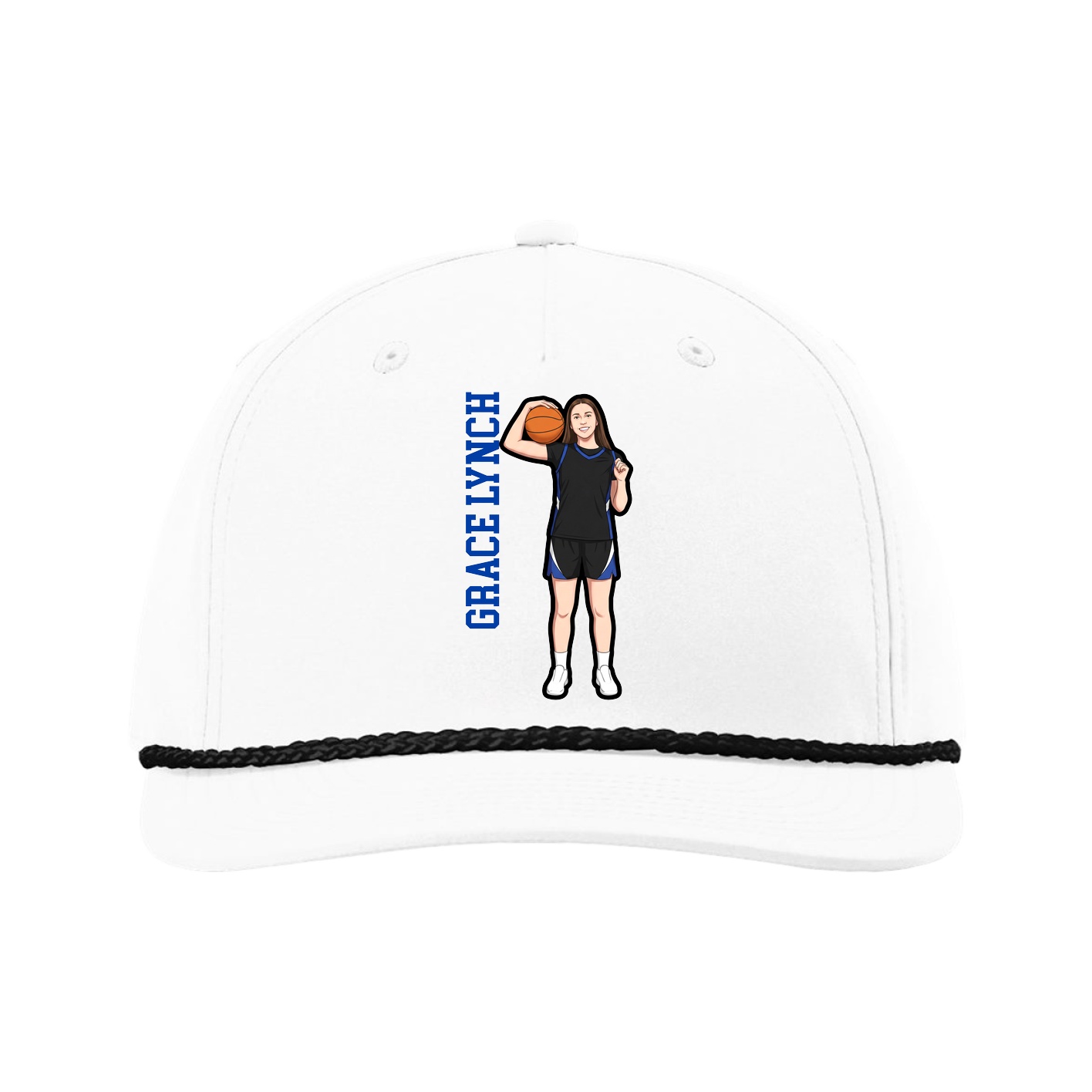 Five-Panel Classic Rope Cap — Name Vertical in White