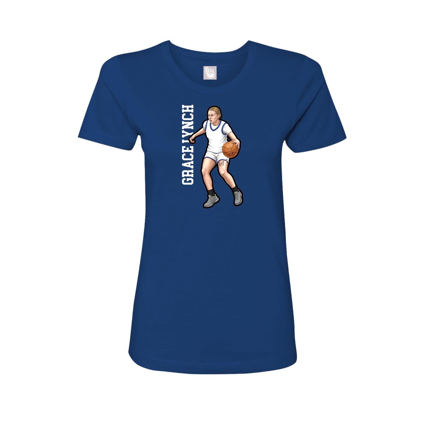 Fitted Women's Tee — Name Vertical in Royal