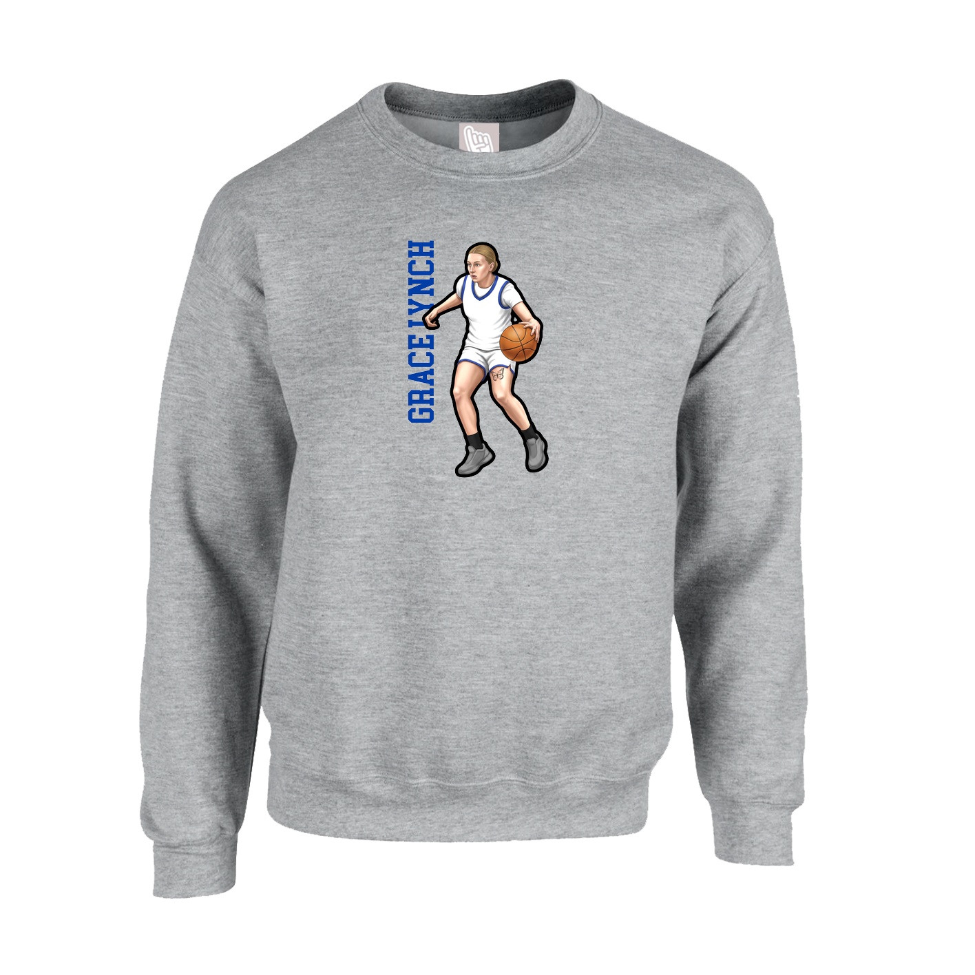 Fleece Crew — Name Vertical in Grey
