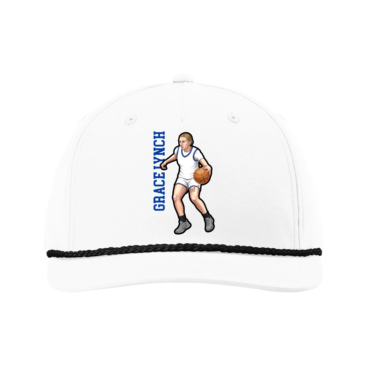 Five-Panel Classic Rope Cap — Name Vertical in White
